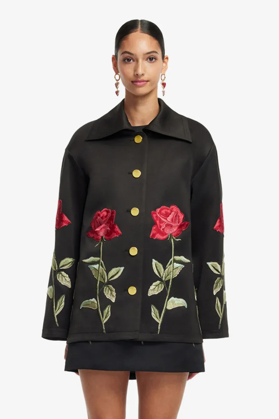 Leyna Embellished Rose Jacket in Black