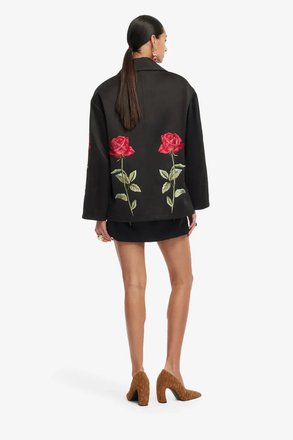 Leyna Embellished Rose Jacket in Black