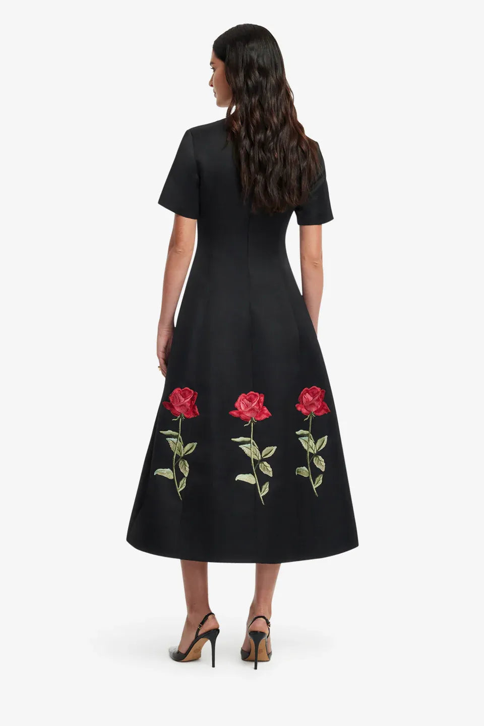 Caroline Embellished Rose Midi Dress in Black