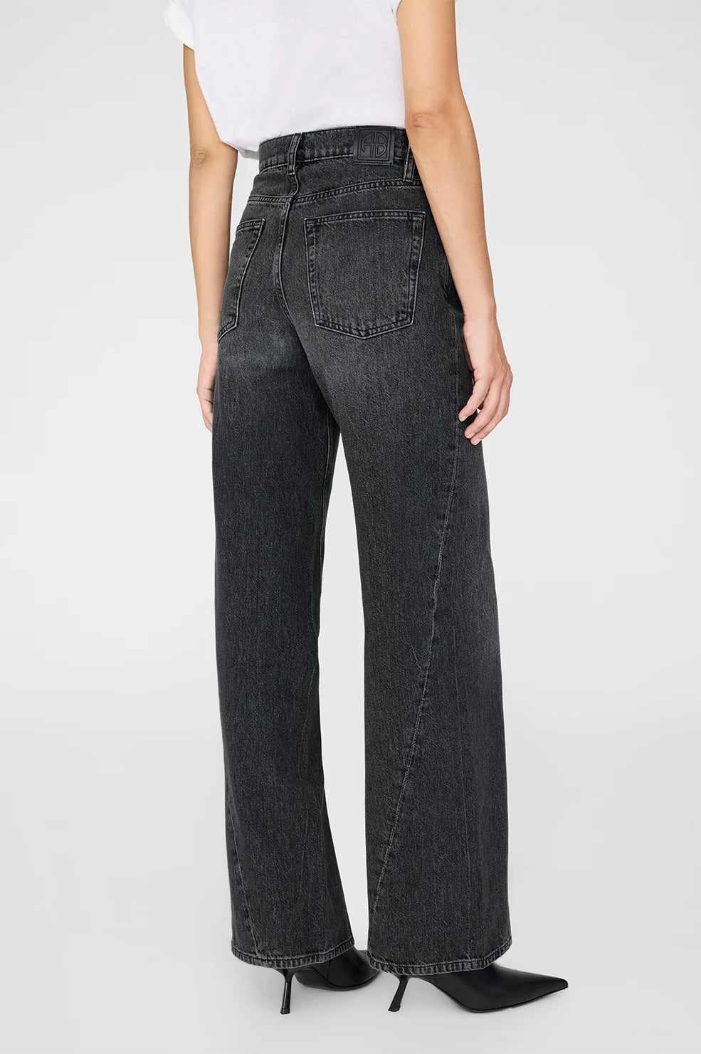Brie Washed Denim Cotton Flared Jeans in Black