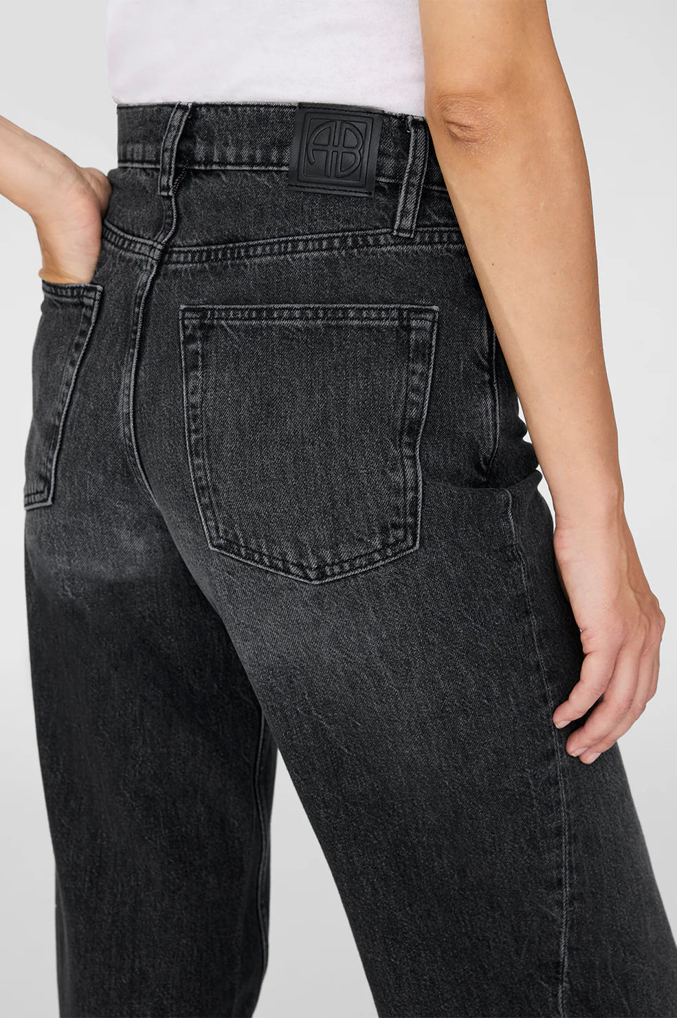 Brie Washed Denim Cotton Flared Jeans in Black