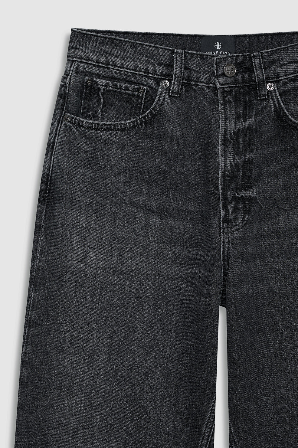Brie Washed Denim Cotton Flared Jeans in Black