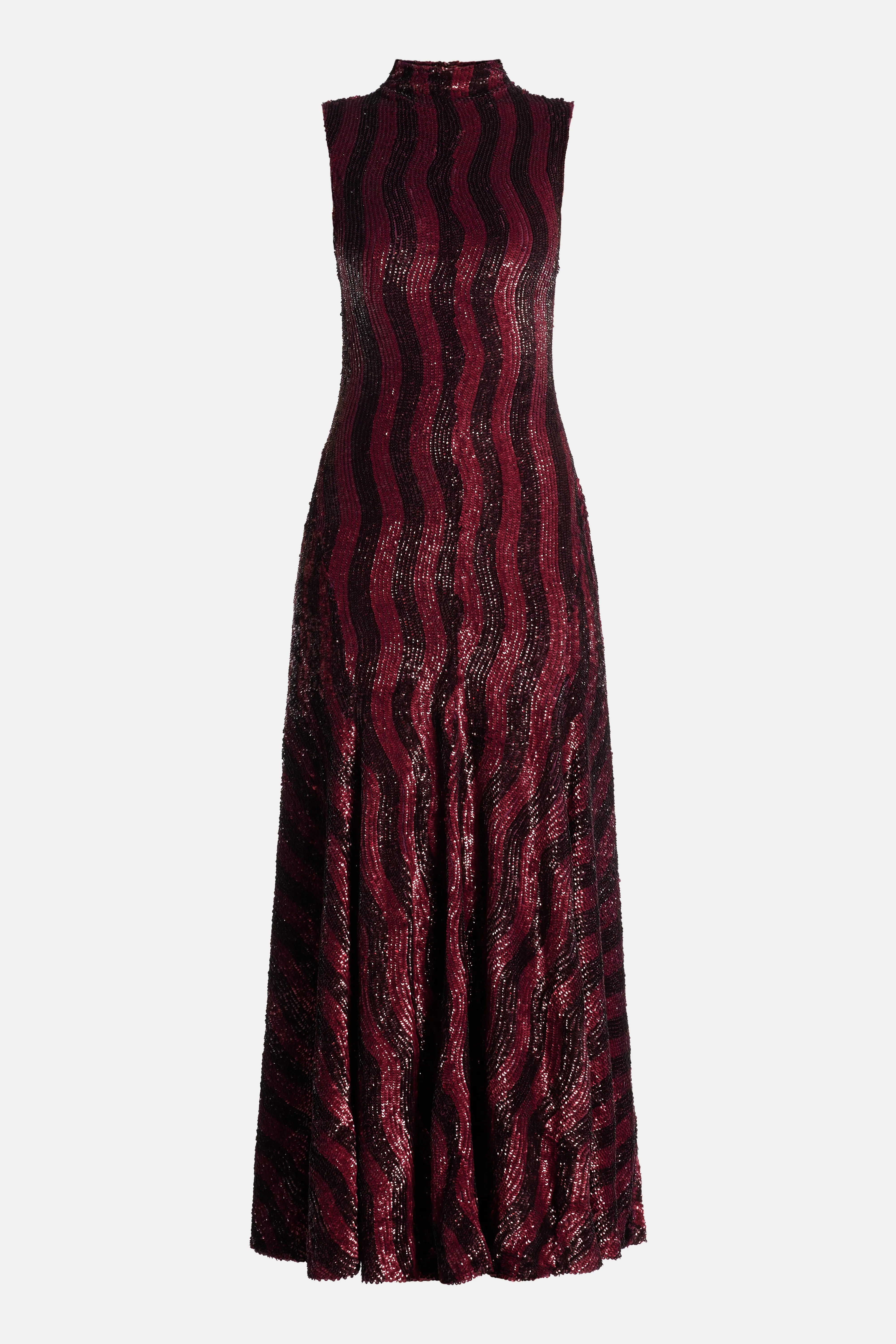 Leonie Sequin Sleeveless Evening Dress in Burgundy