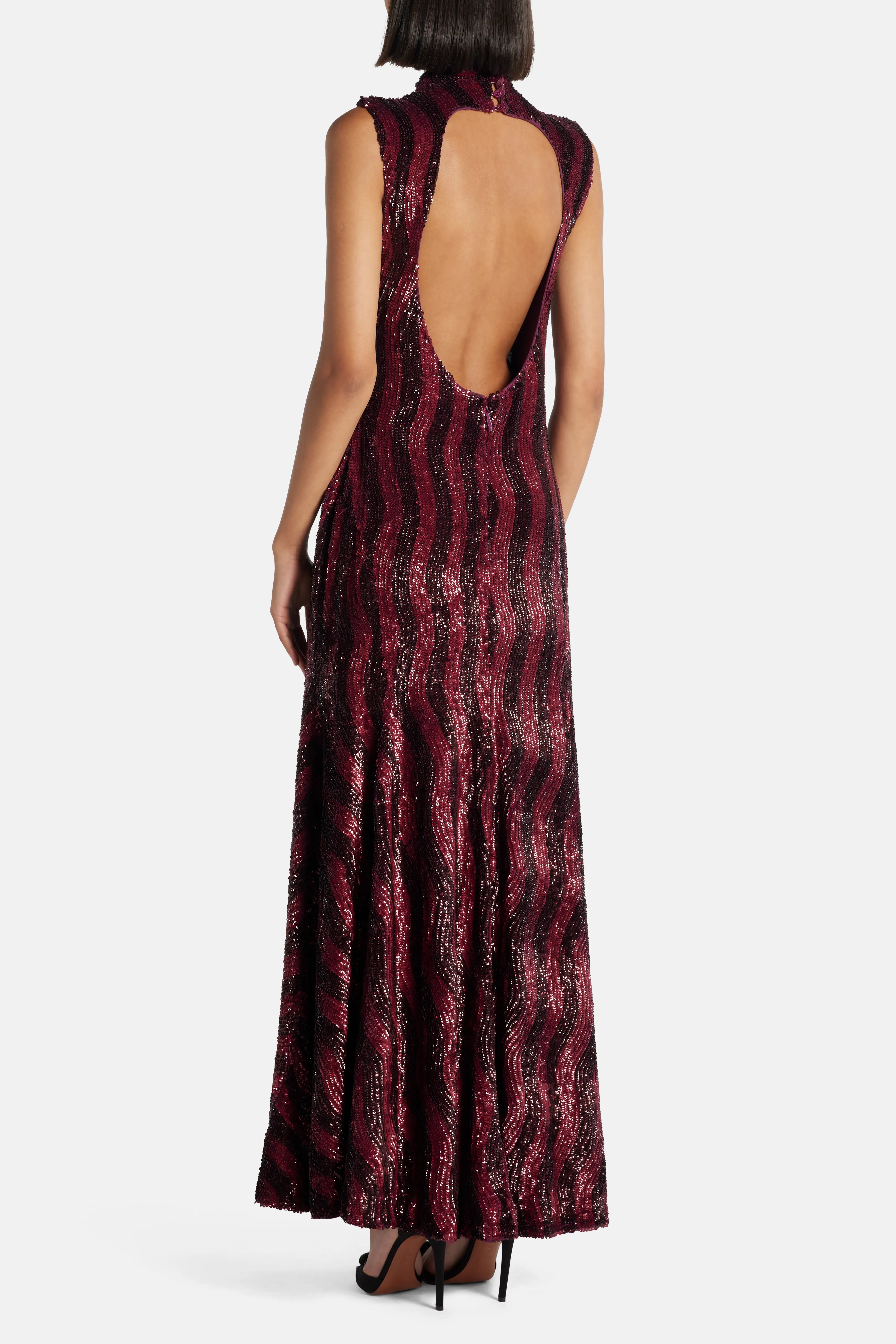 Leonie Sequin Sleeveless Evening Dress in Burgundy