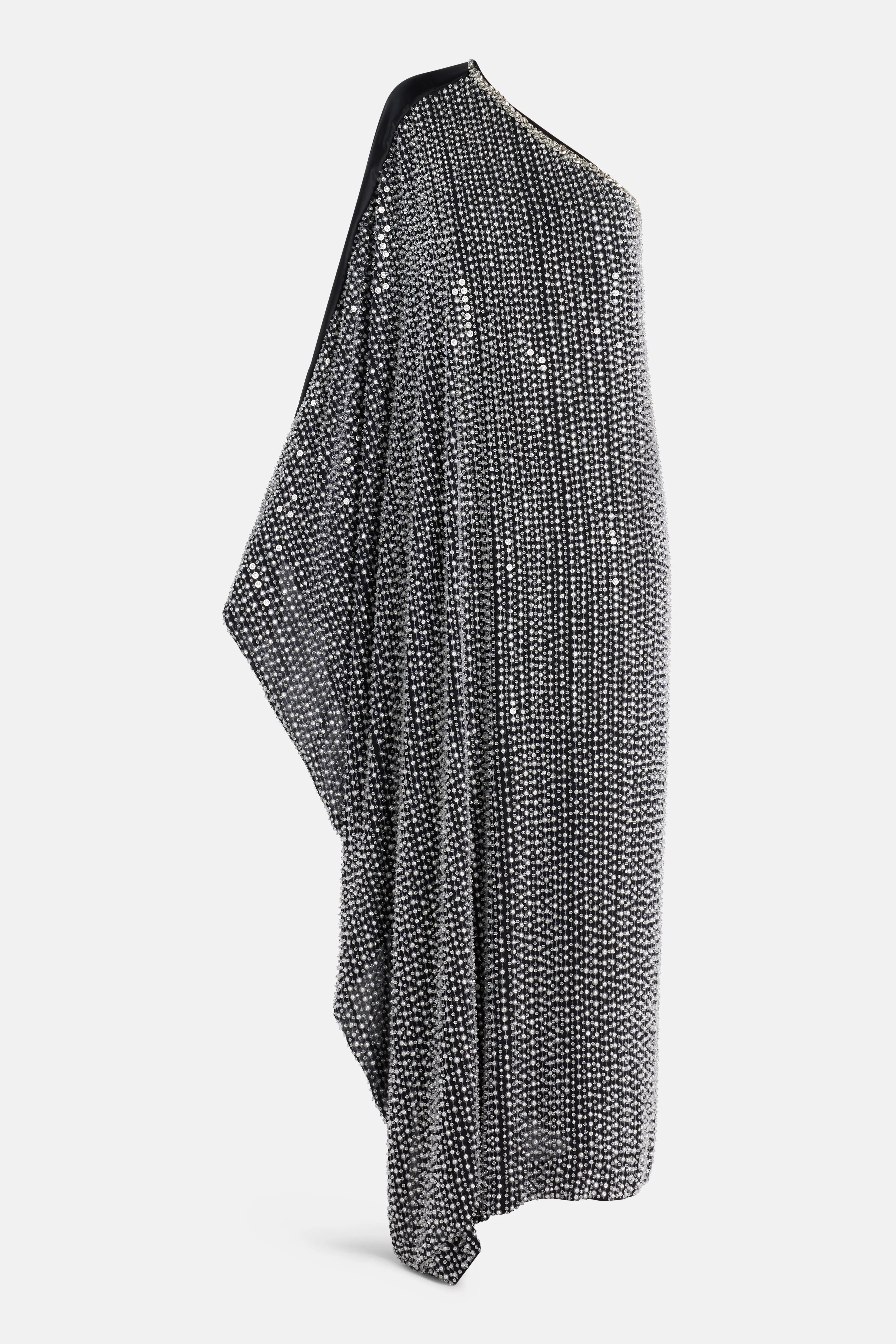 Nico Sequin One Shoulder Evening Dress in Black