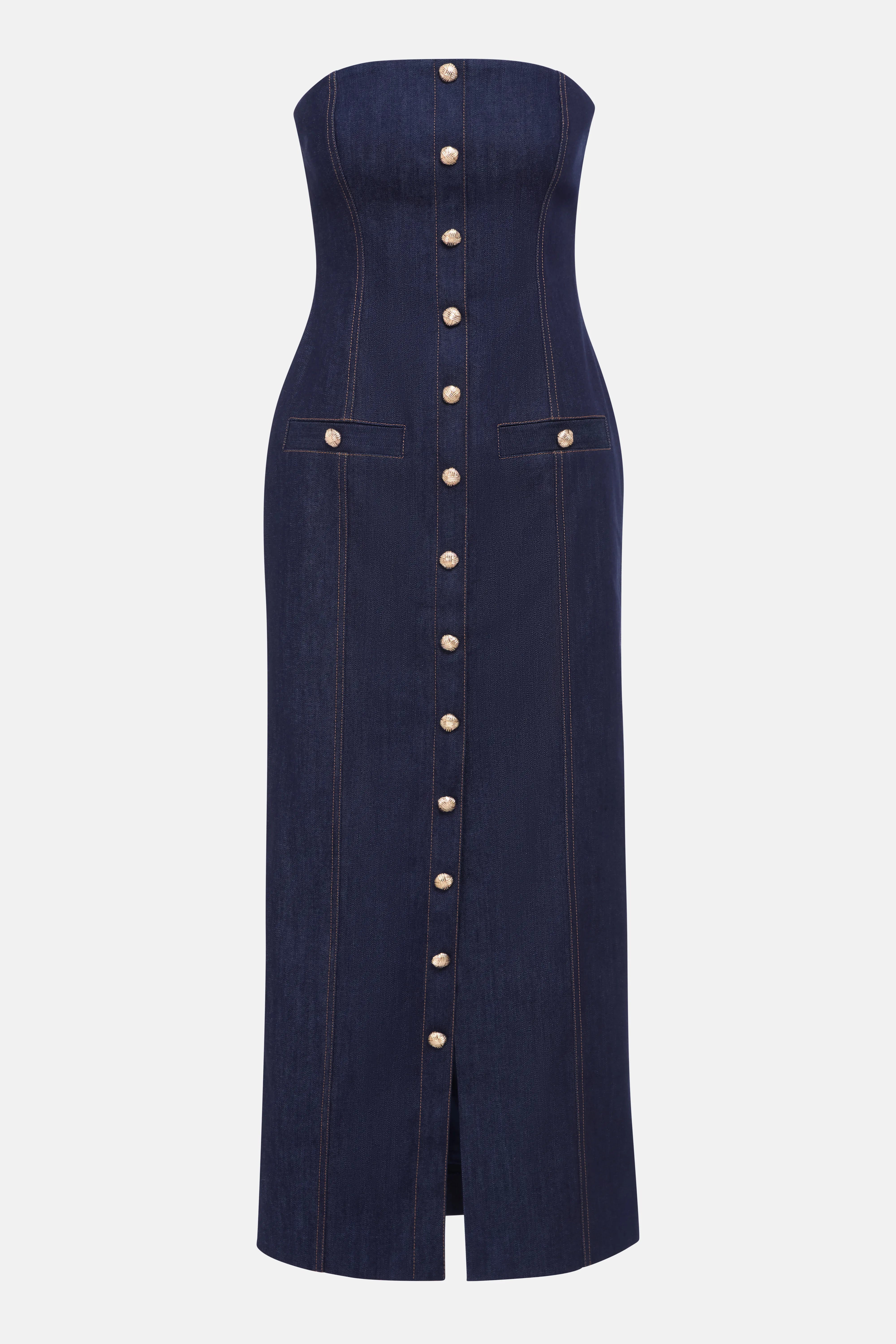 Gigi Denim Cotton Midi Dress in Blue