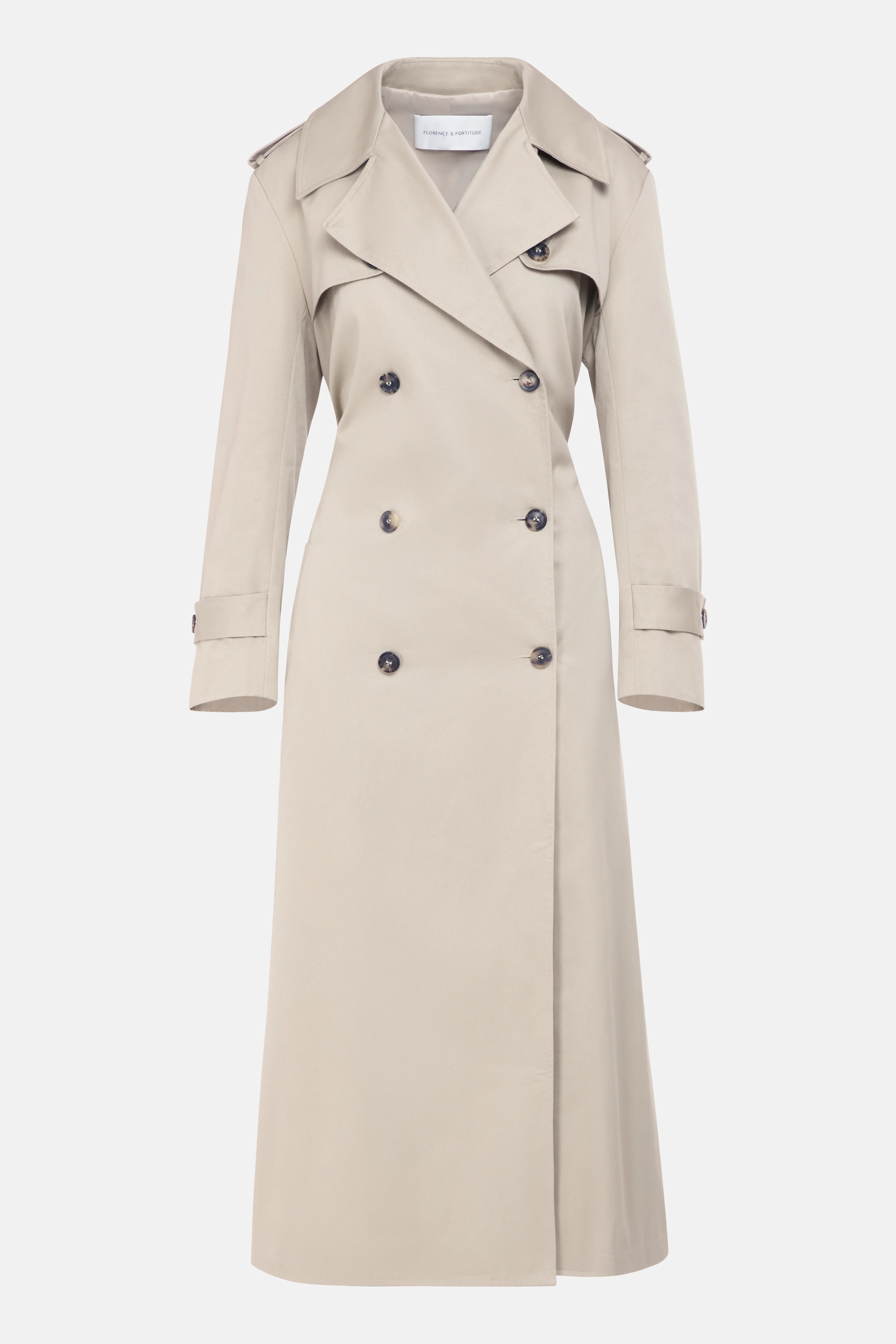 Madison Belted Bow Back Cotton Trench Coat in Beige and Black