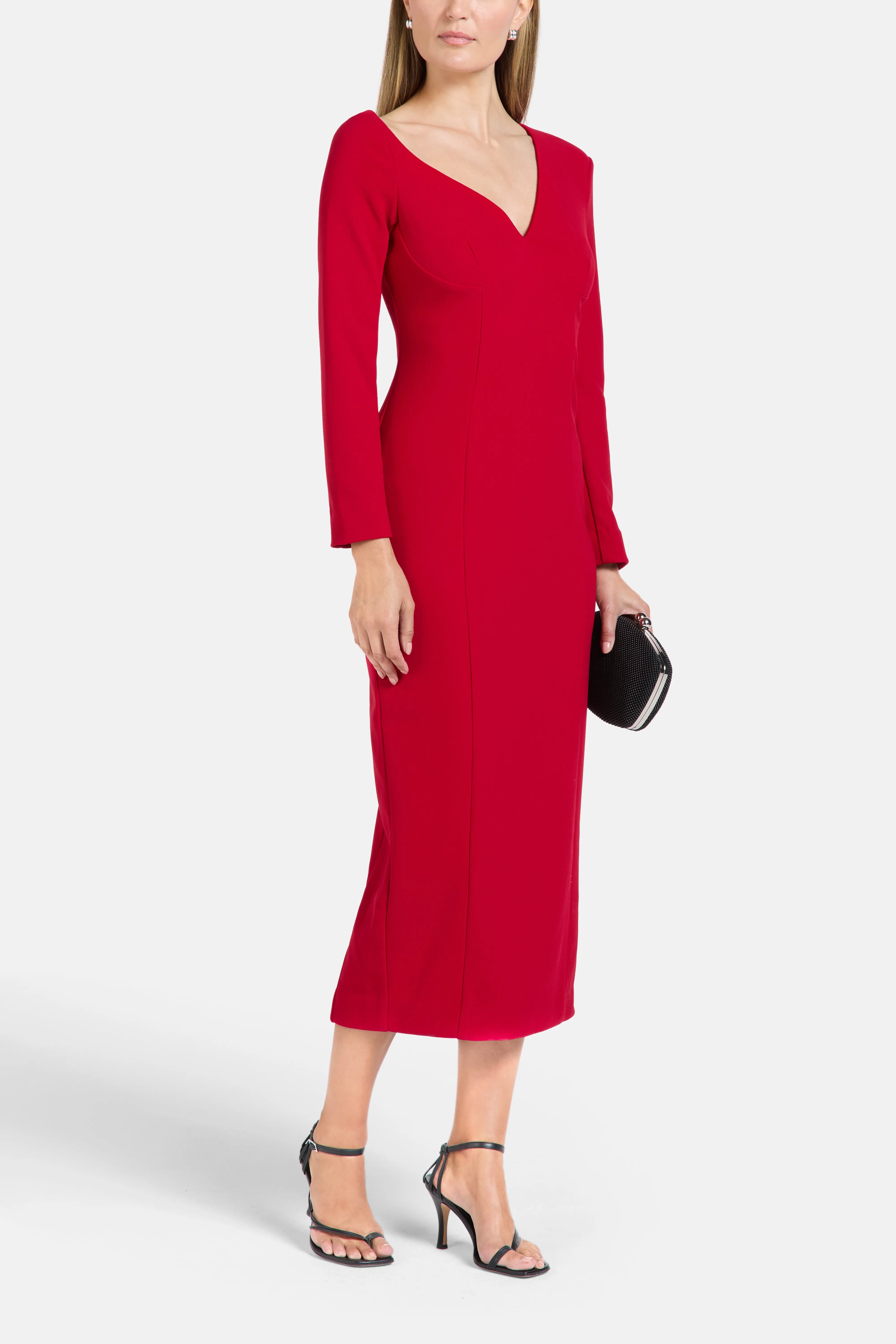Bennet Asymmetric Midi Dress in Red