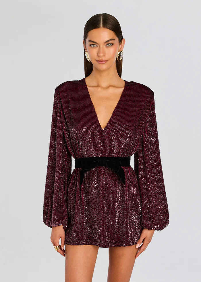 Lilai Belted Mini Dress in Maroon