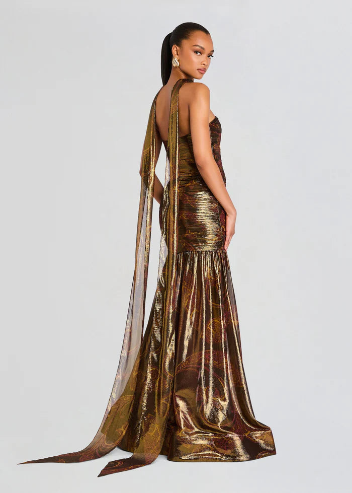 Syden Evening Dress in Gold With Scarf