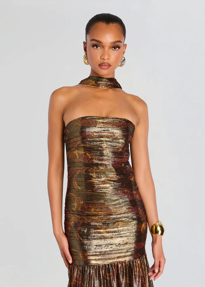 Syden Evening Dress in Gold With Scarf