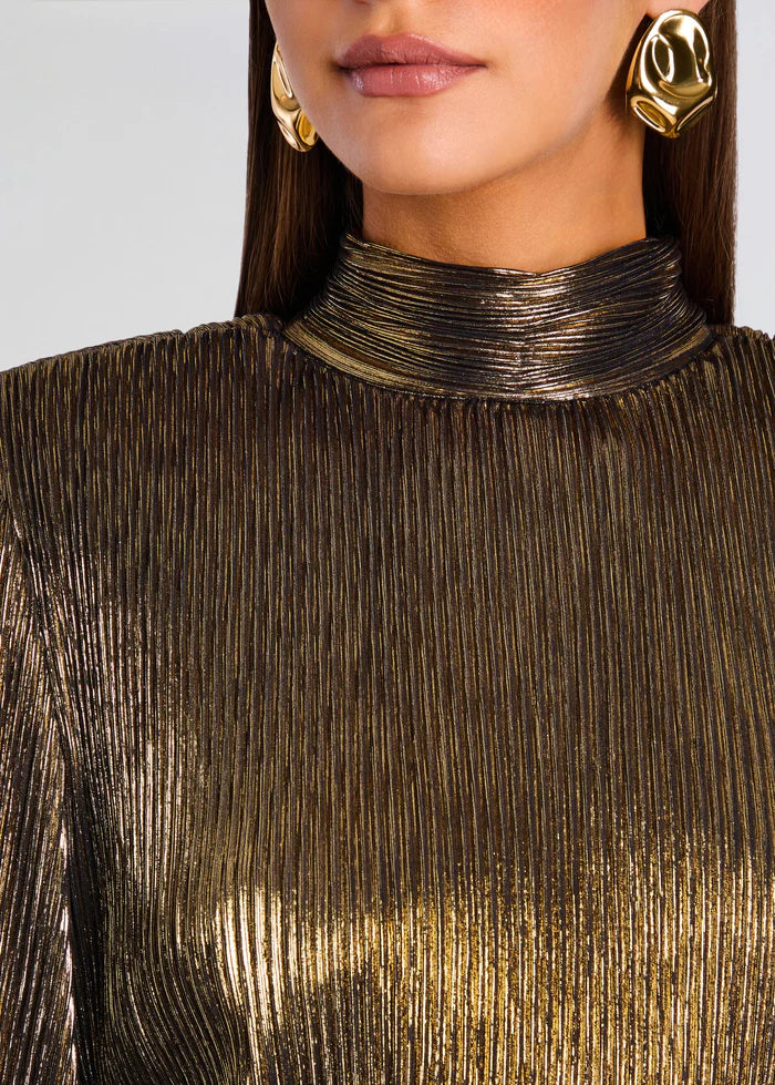 Freja High Neck Mini Dress in Gold
