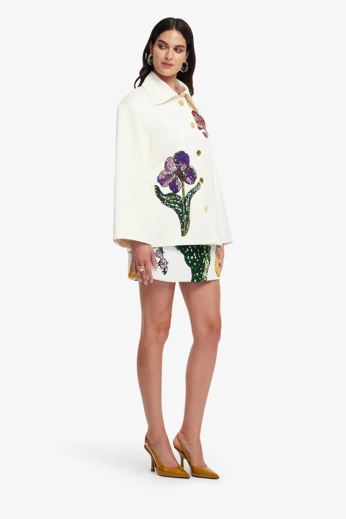 Leyna Wildflowers Embellished Jacket in White