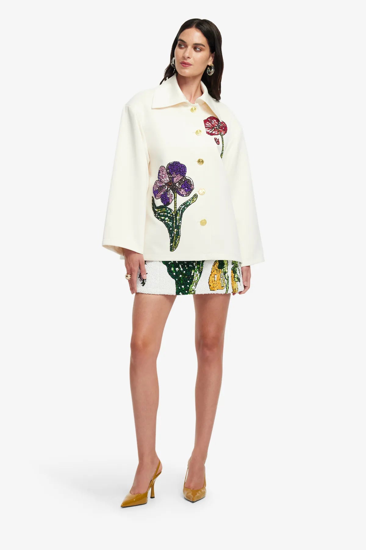 Leyna Wildflowers Embellished Jacket in White