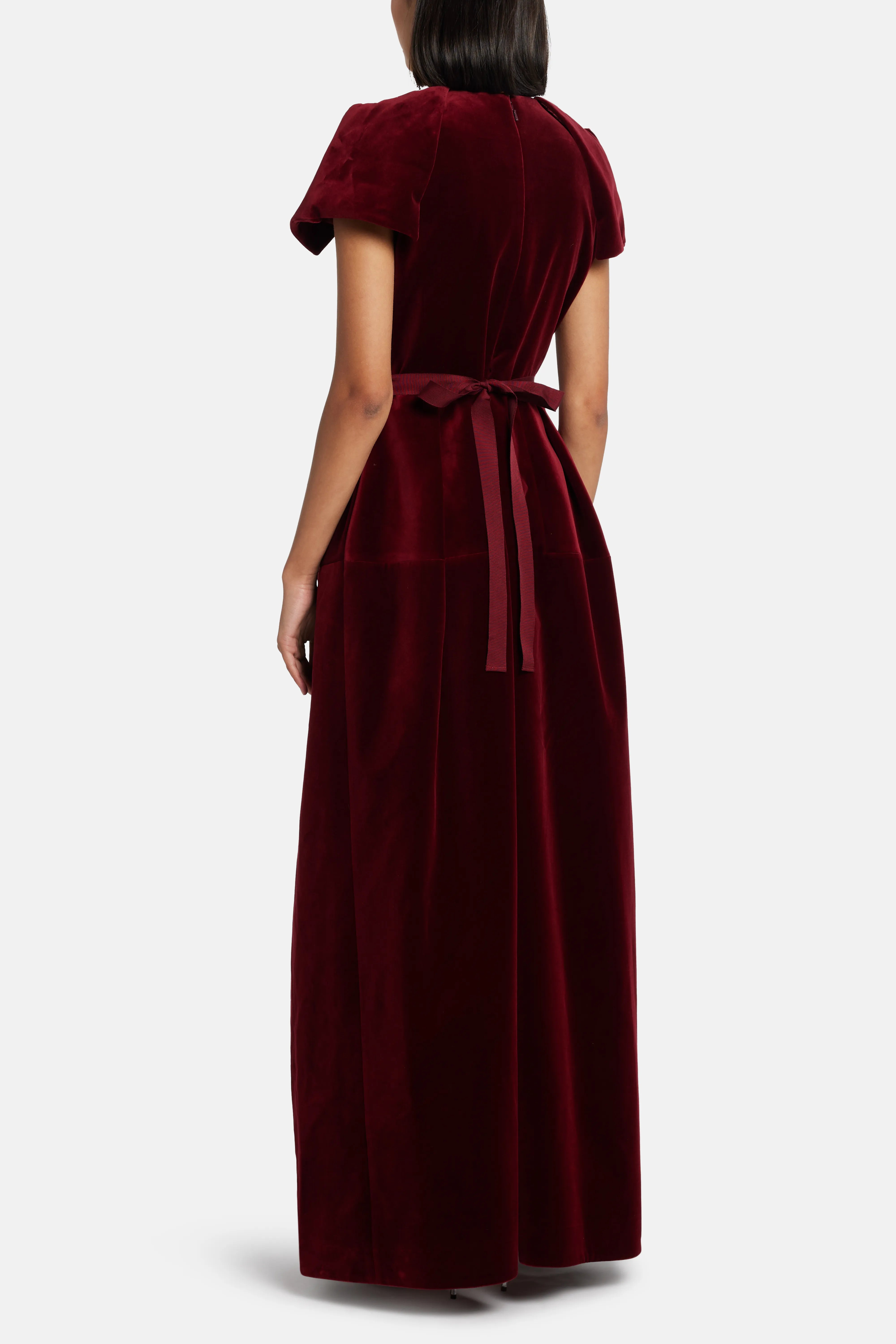 Velvet Evening Dress in Maroon with Crystal Belt