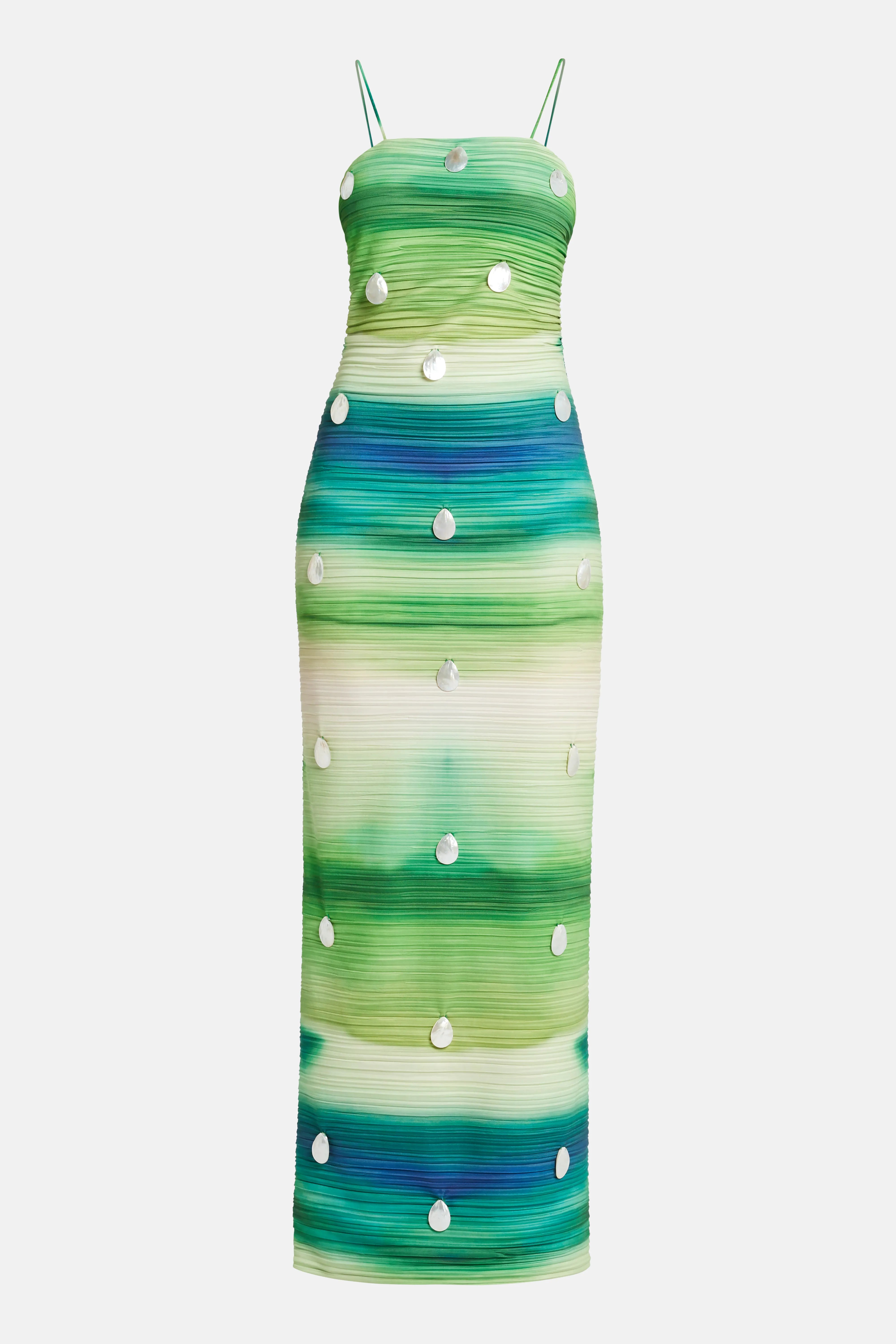 Abo Sleeveless Seashell Maxi Dress in Green and Blue