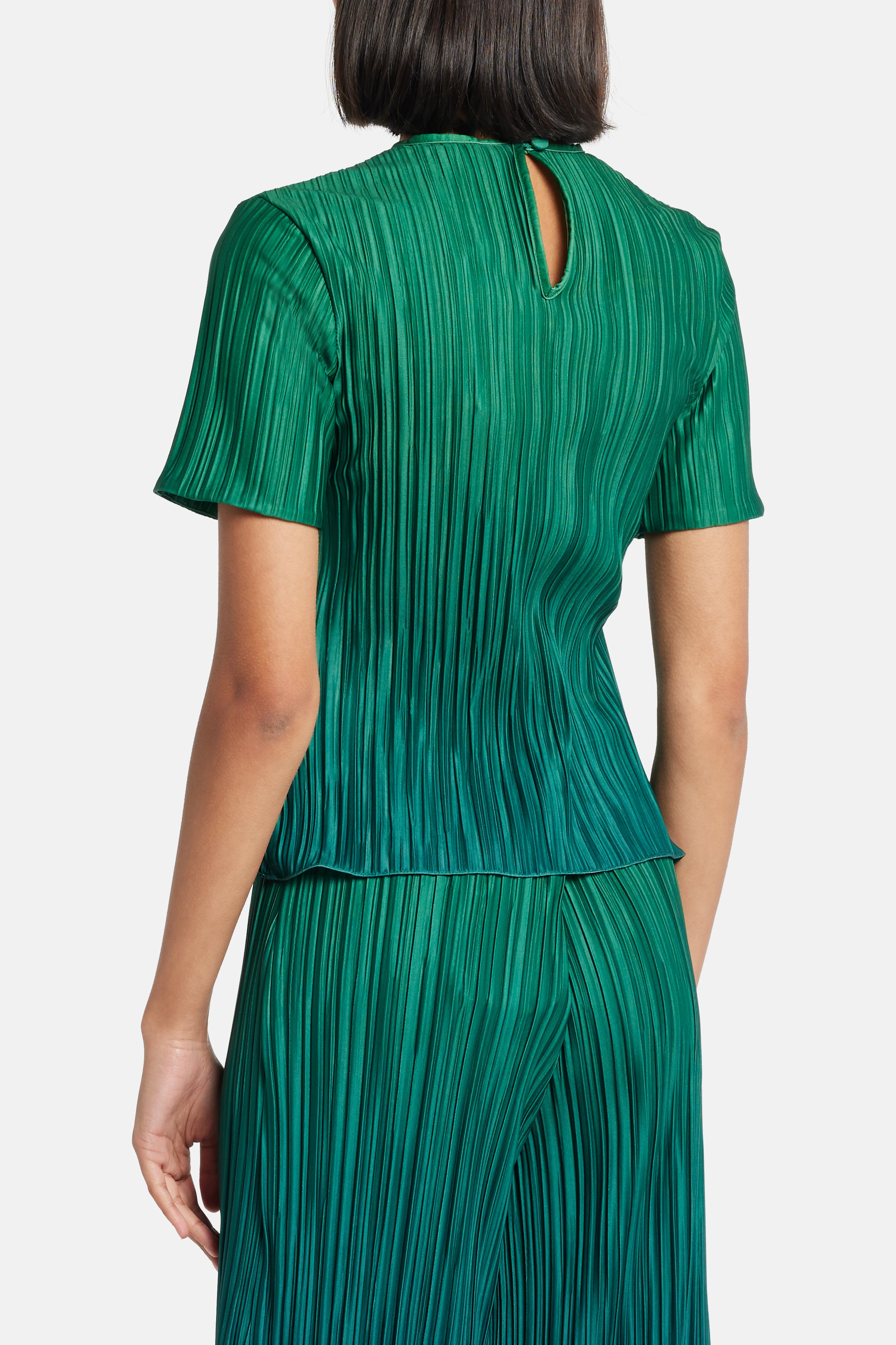 Arena Short Sleeves Pleated Top in Green and Blue