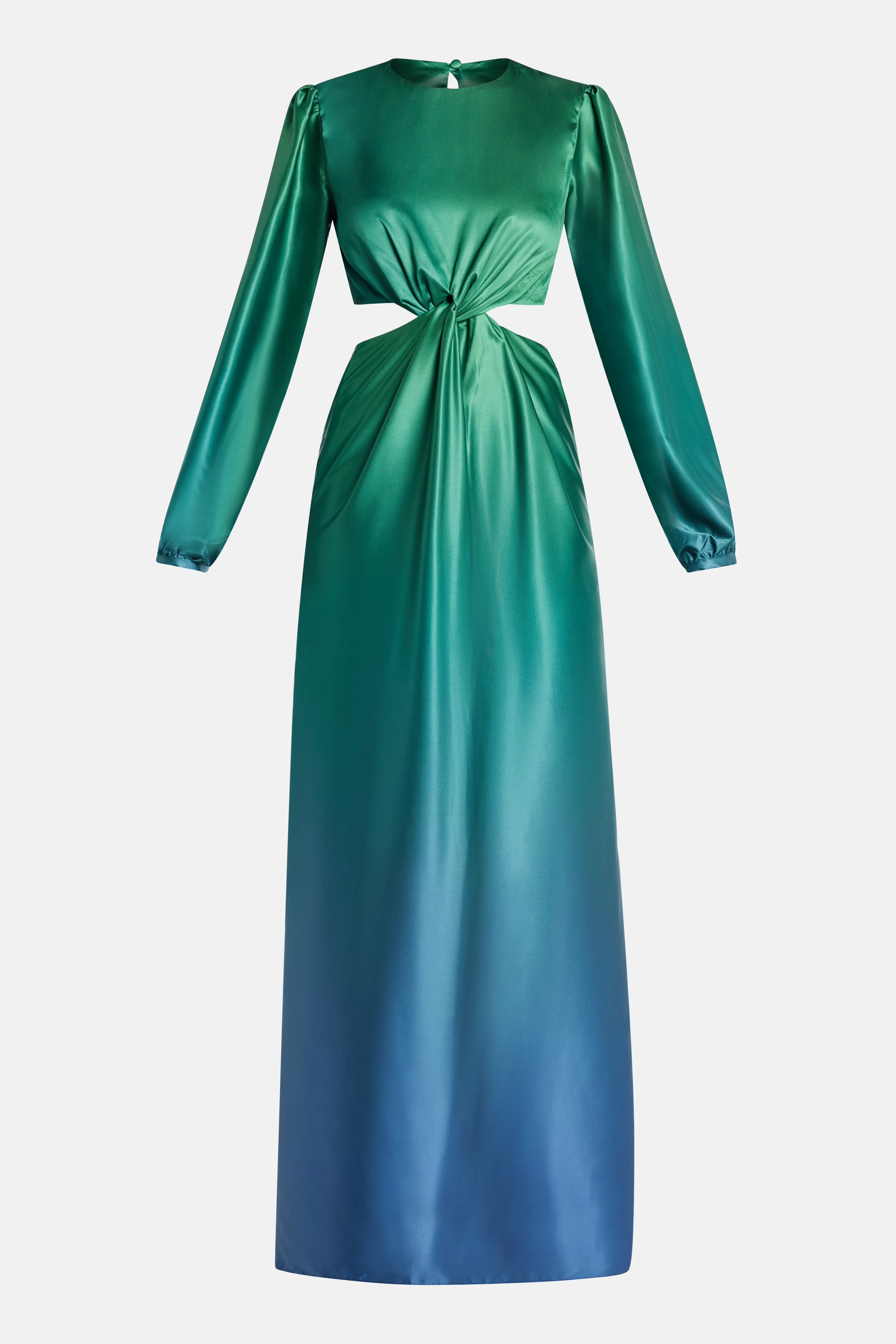Rayo Cut Out Ombre Maxi Dress in Green and Blue