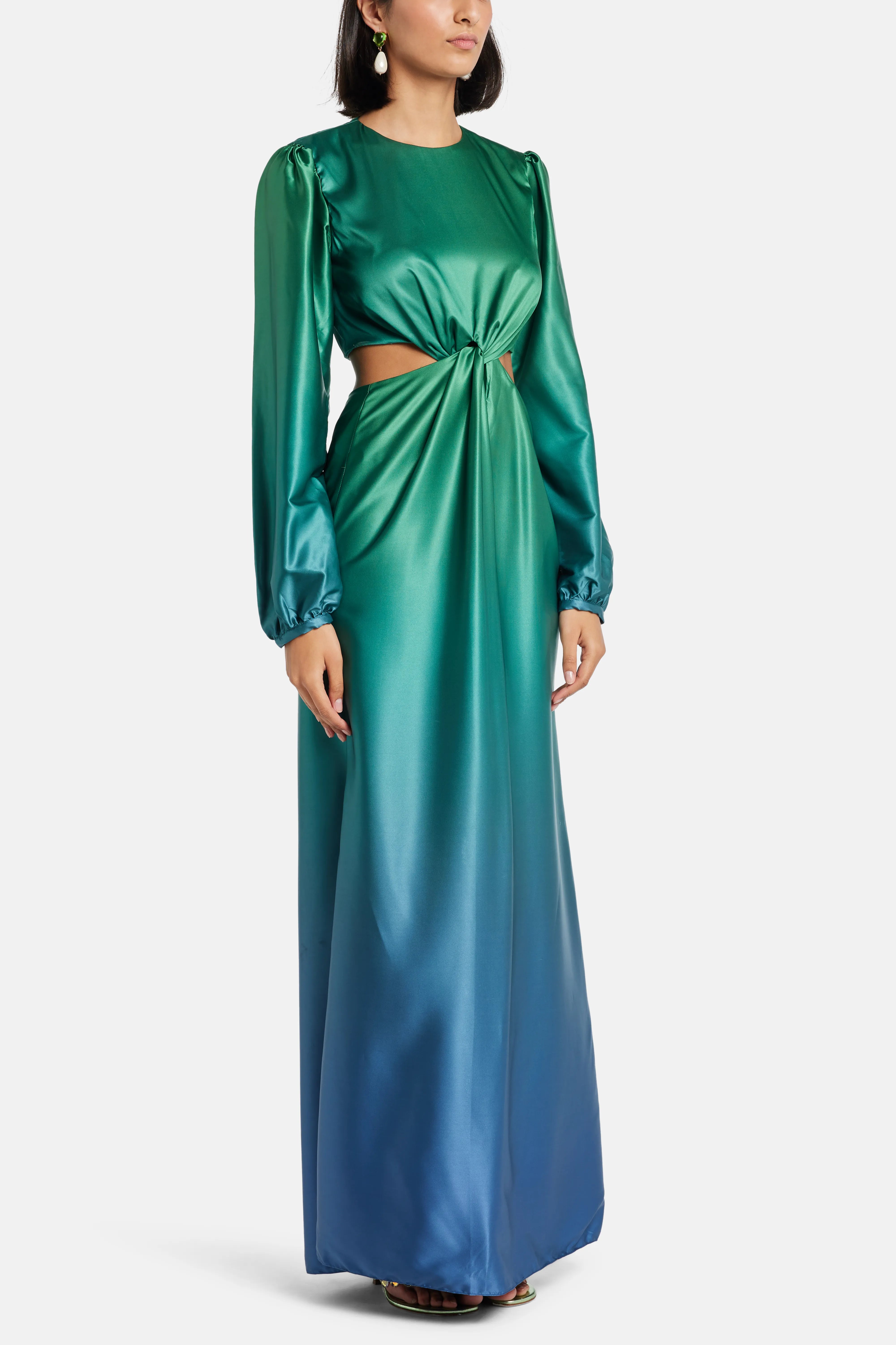 Rayo Cut Out Ombre Maxi Dress in Green and Blue