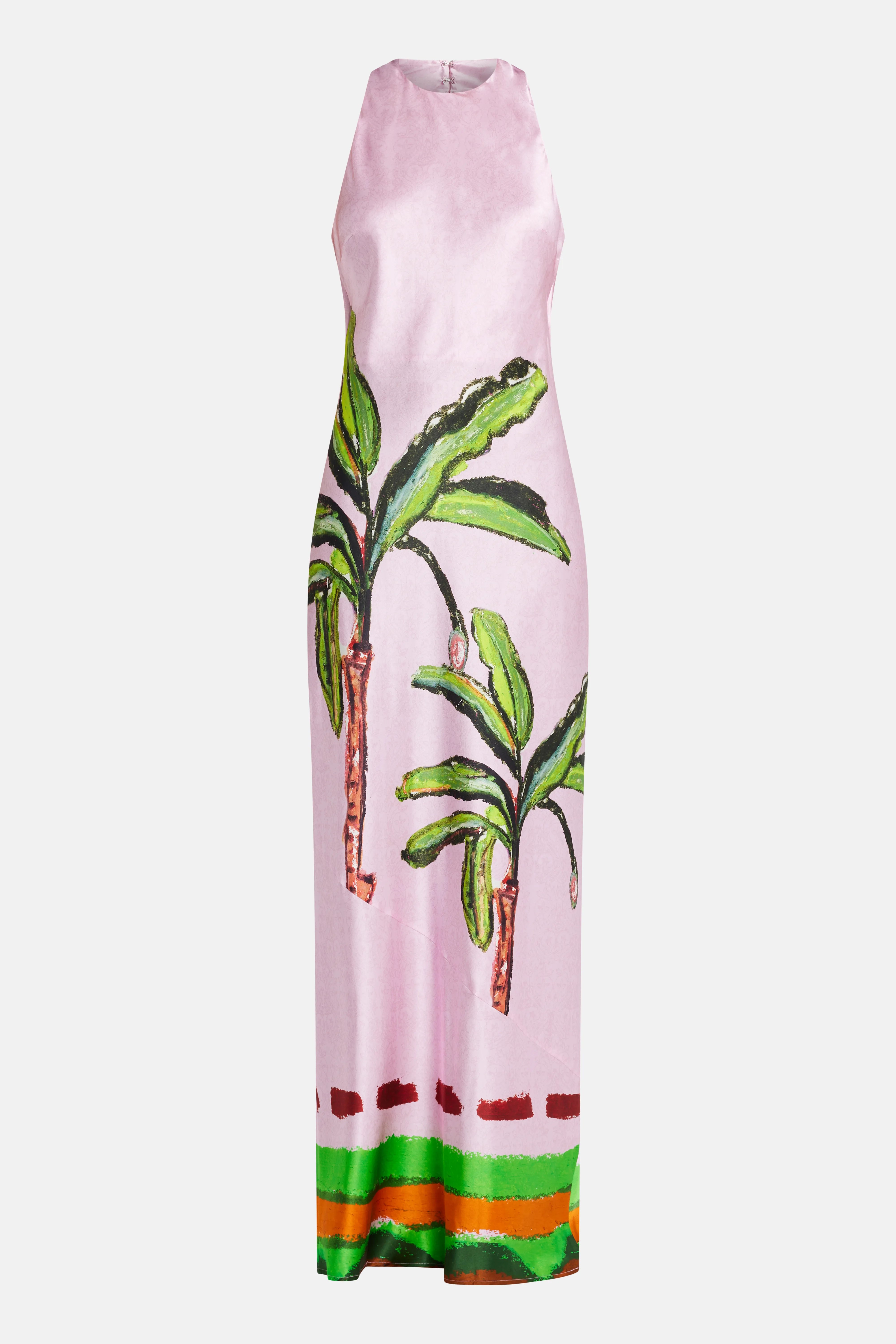 Kumulau Draped Back Sleeveless Silk Maxi Dress in Pink