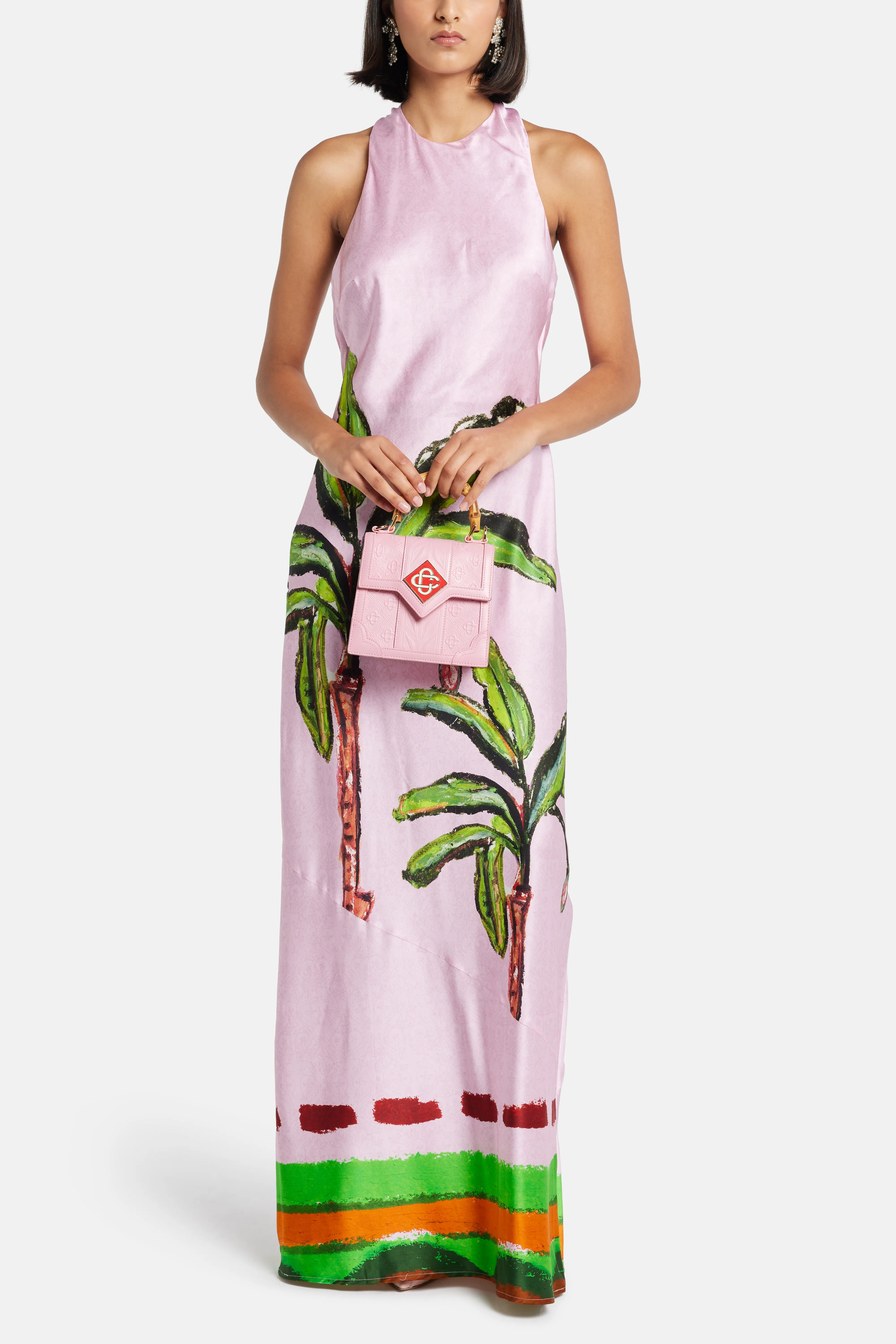 Kumulau Draped Back Sleeveless Silk Maxi Dress in Pink