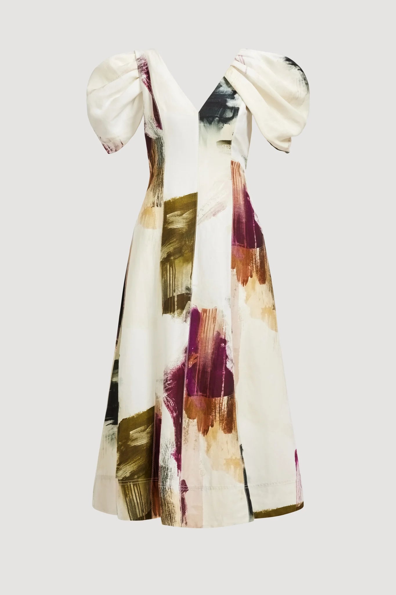 Bisou Puff Sleeves Midi Dress In White