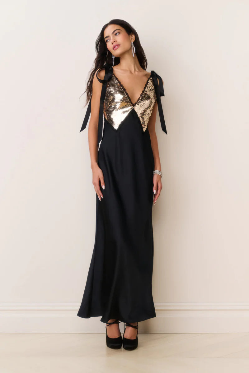 Talissa Sequins Sleeveless Evening Dress In Black