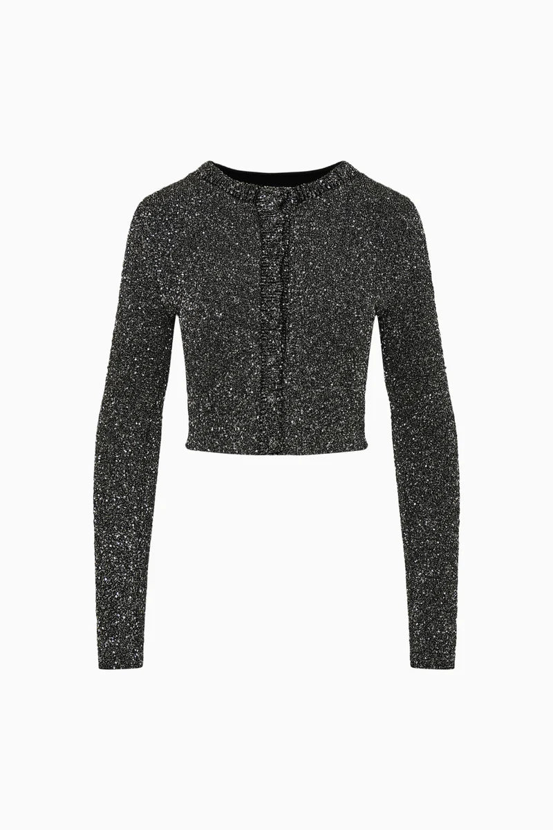 Ferra Cropped Knit Cardigan In Grey