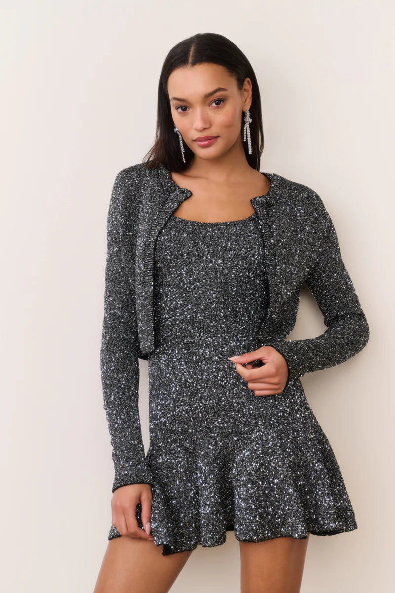 Ferra Cropped Knit Cardigan In Grey