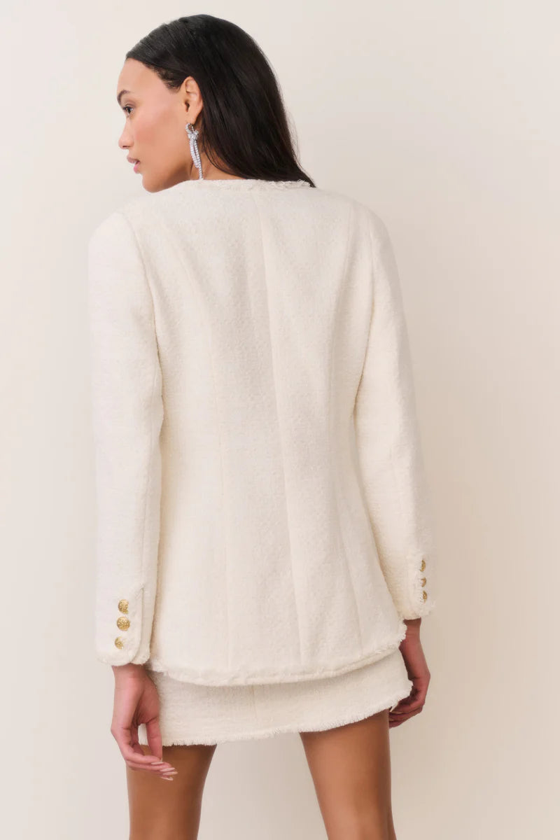 Adrina Embellishments Button Down Wool Jacket In Cream
