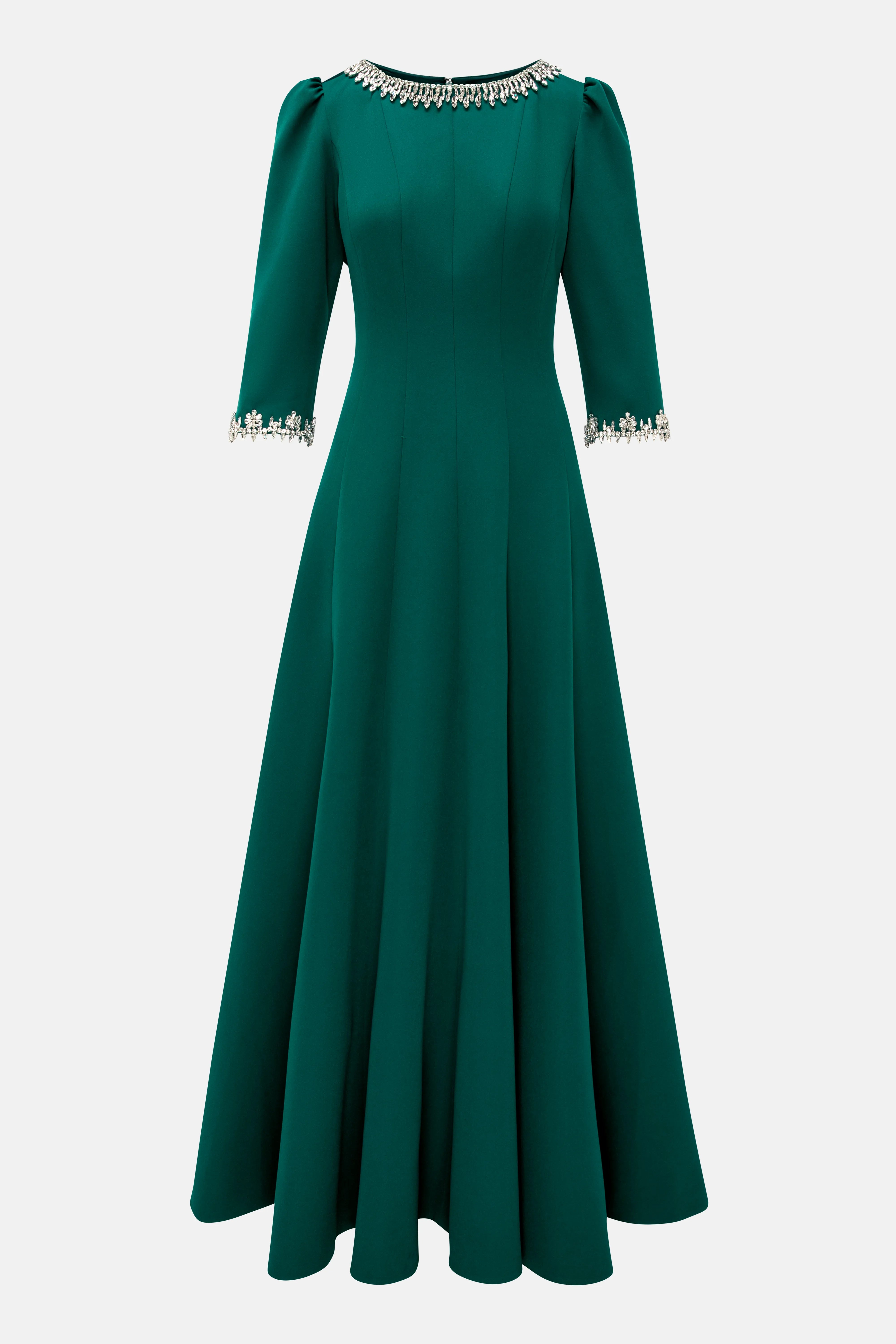 Elira Crystal Embellished Evening Dress in Green