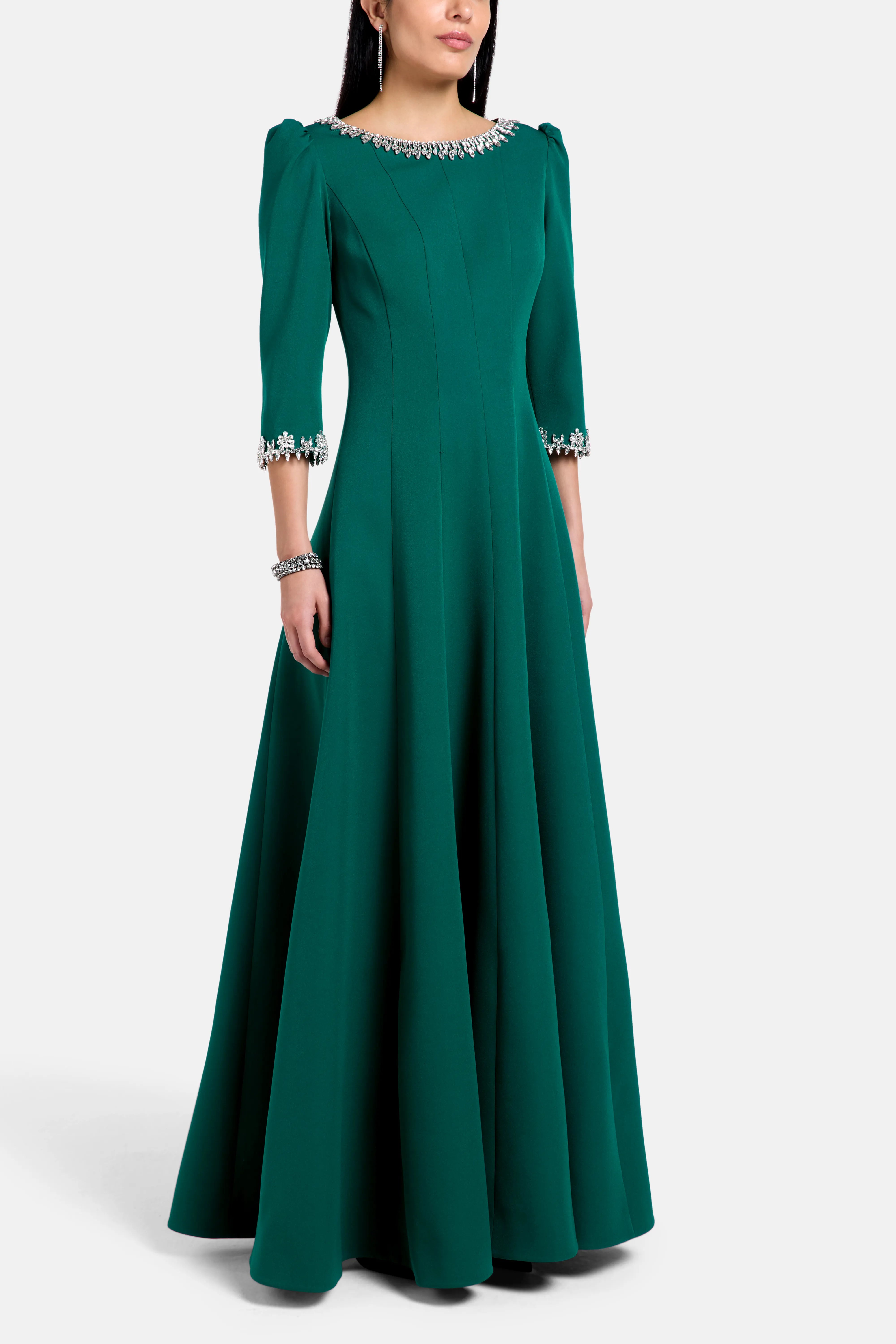 Elira Crystal Embellished Evening Dress in Green