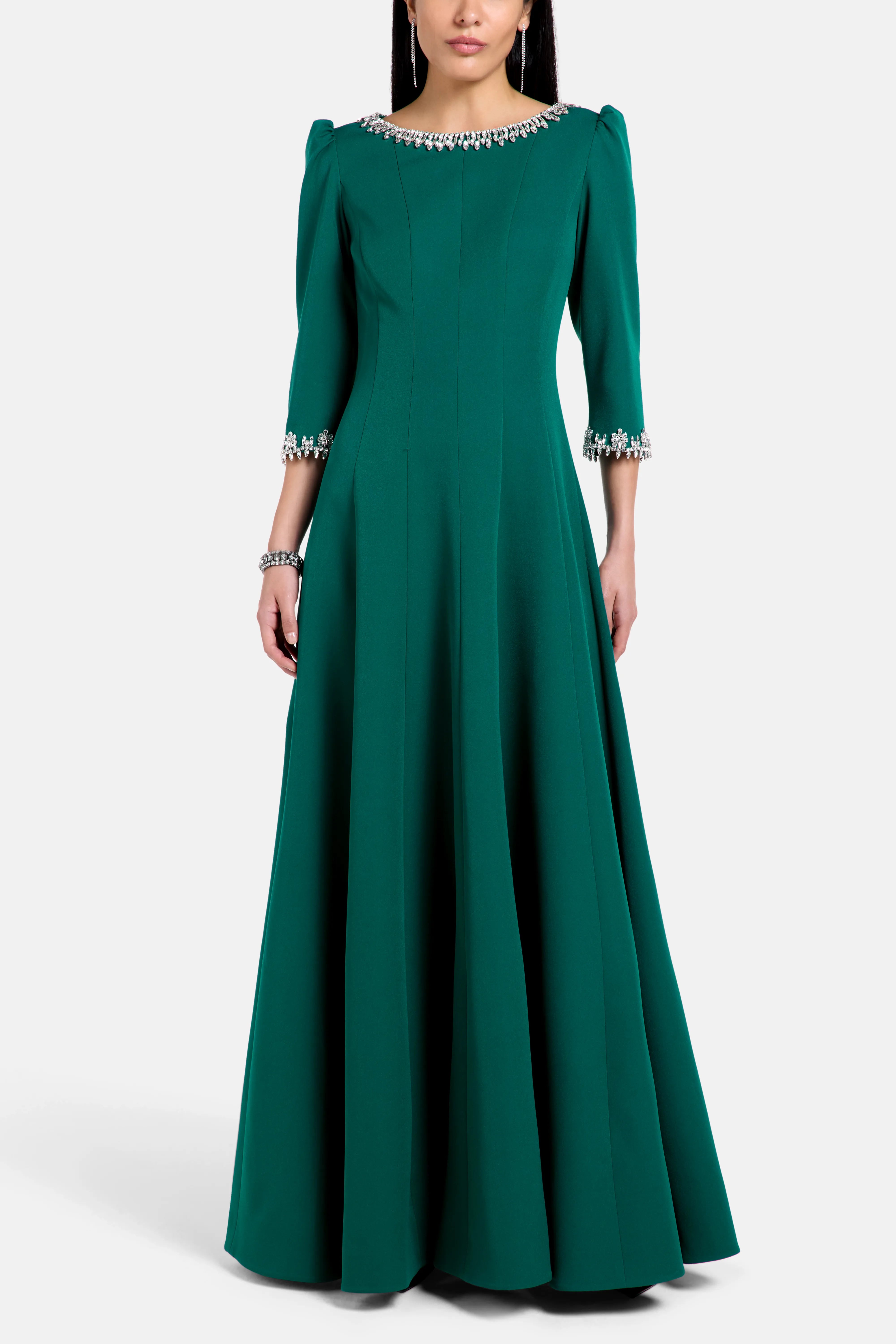 Elira Crystal Embellished Evening Dress in Green