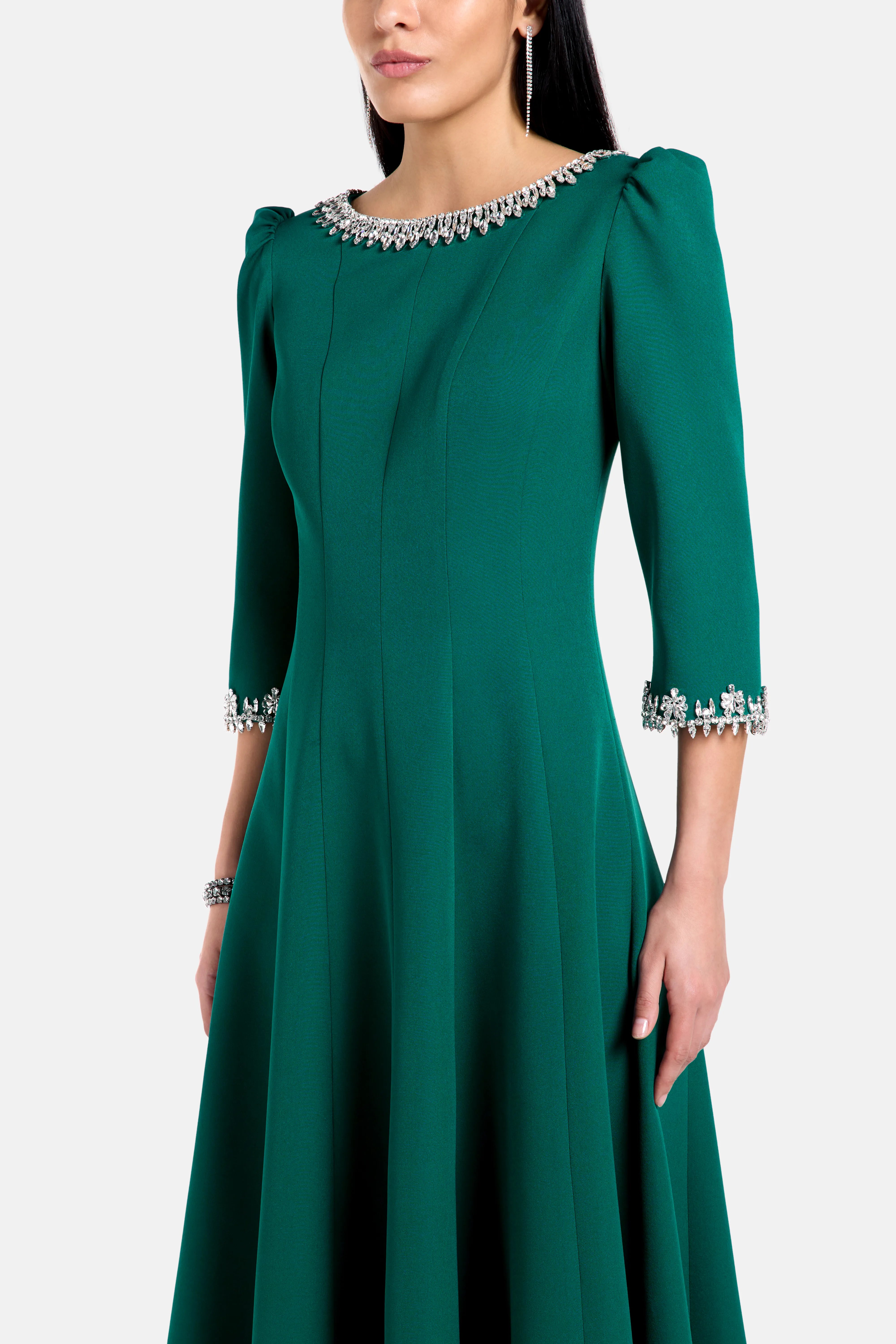 Elira Crystal Embellished Evening Dress in Green