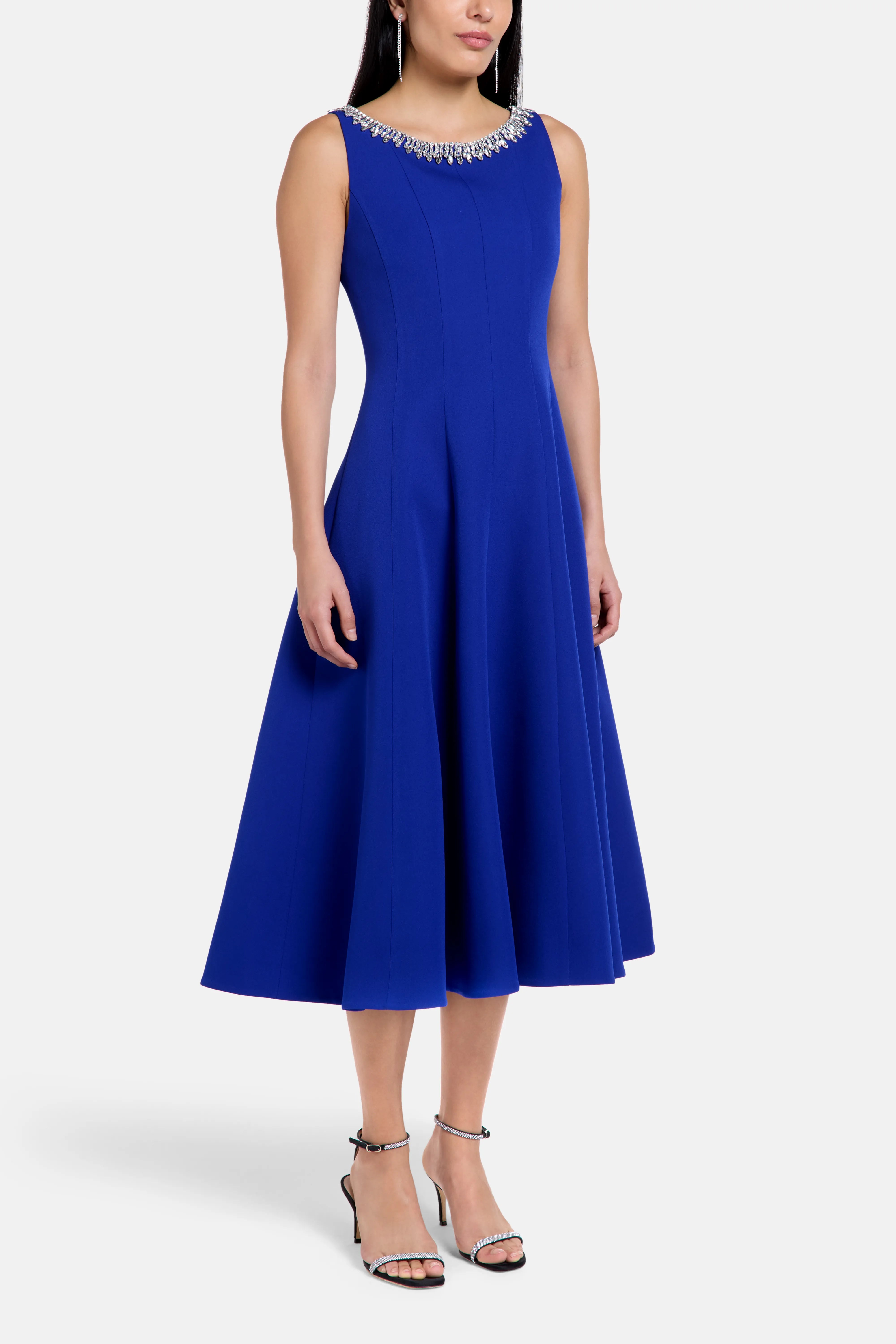 Isella Crystal Embellished Sleeveless Evening Dress in Blue