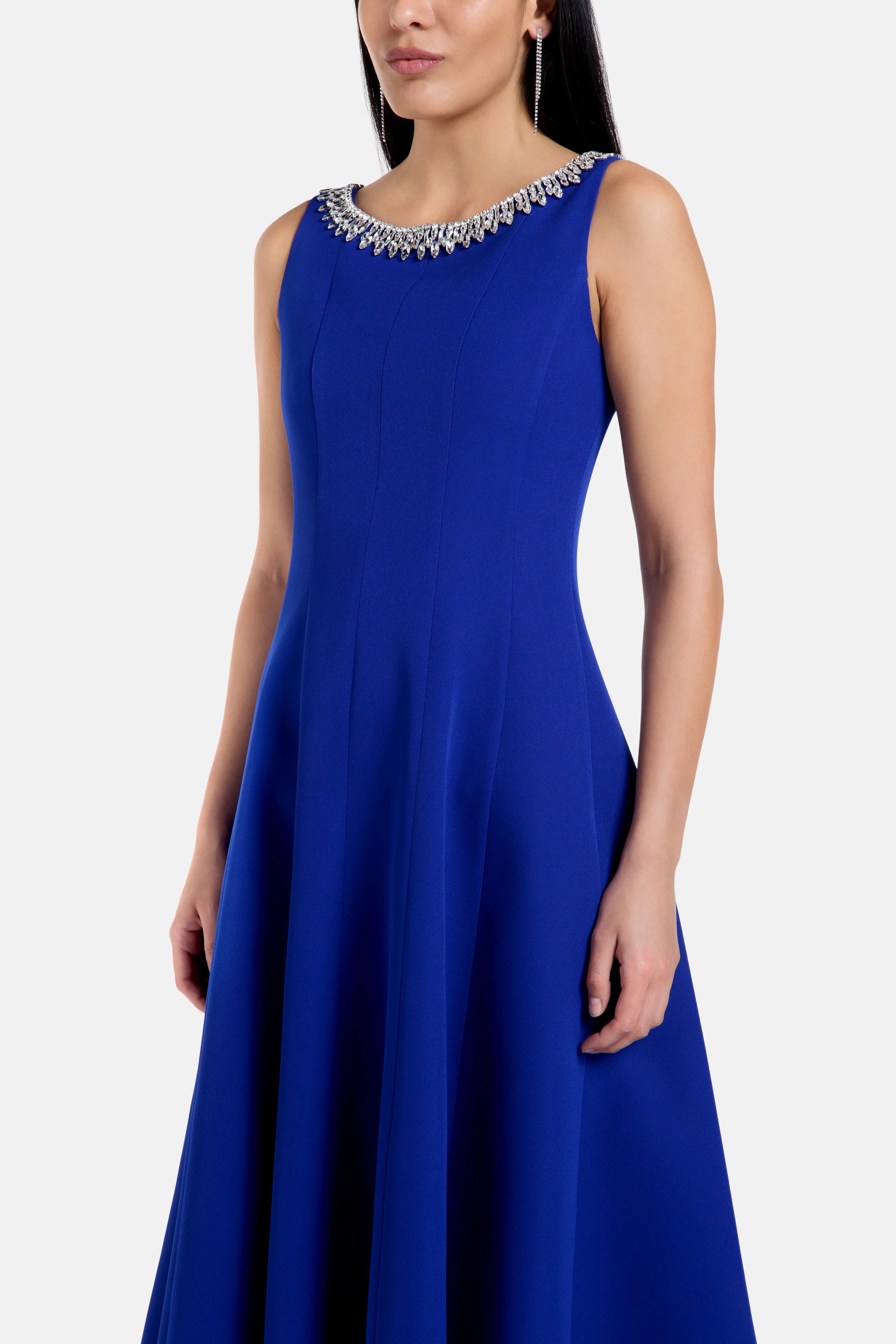 Isella Crystal Embellished Sleeveless Evening Dress in Blue