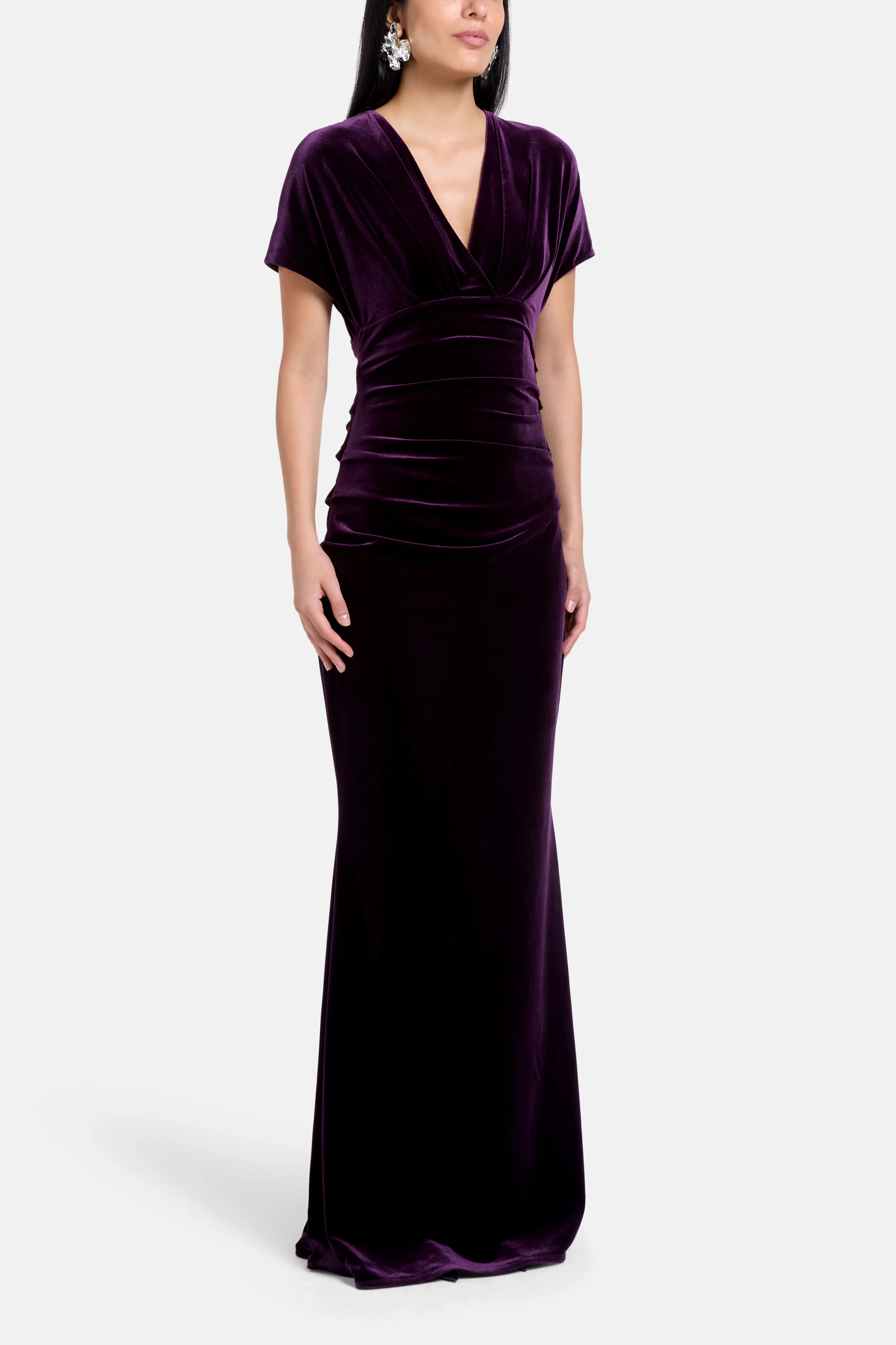 Stretch Velvet Evening Dress in Purple