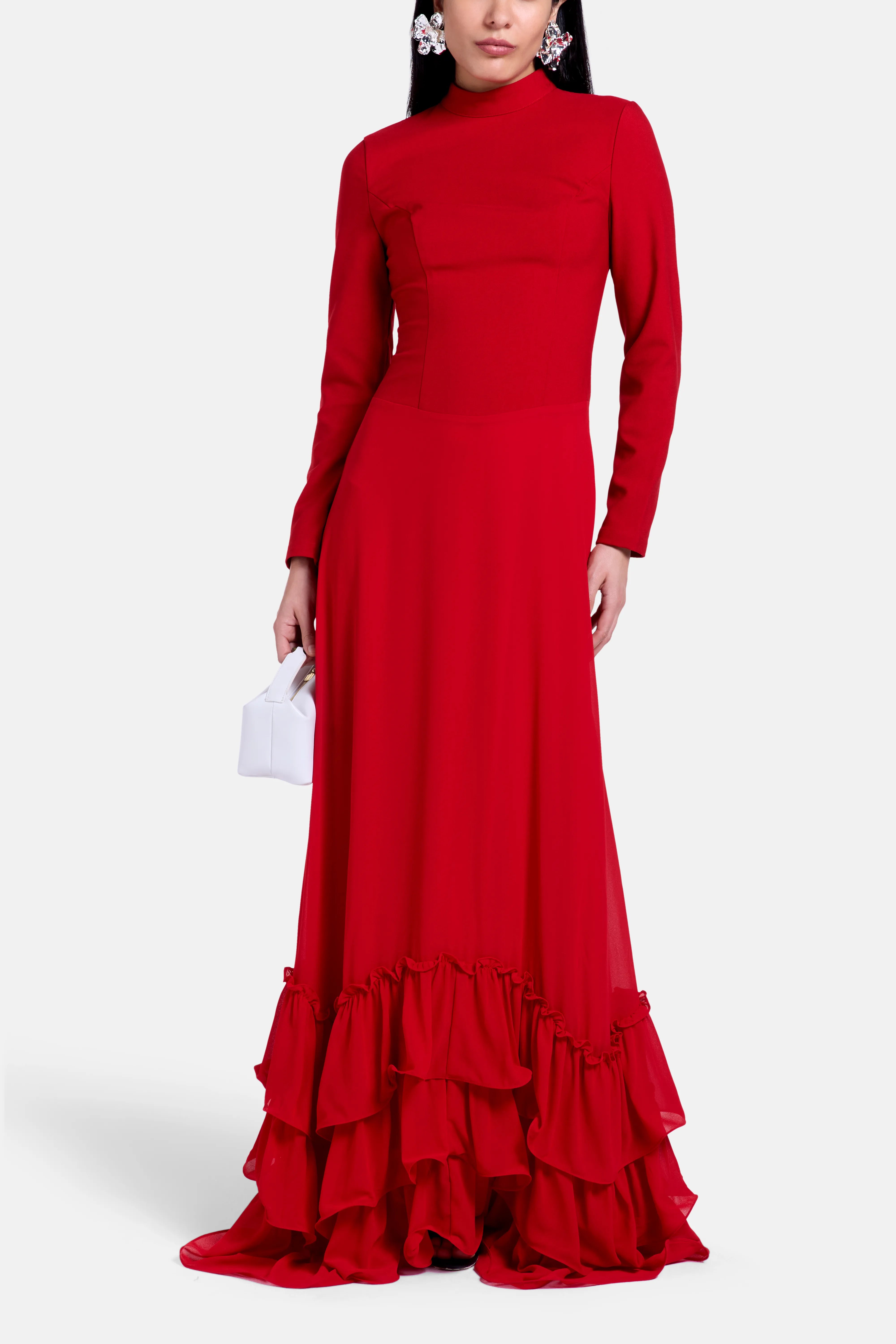Evelyn Ruffles Maxi Dress in Red