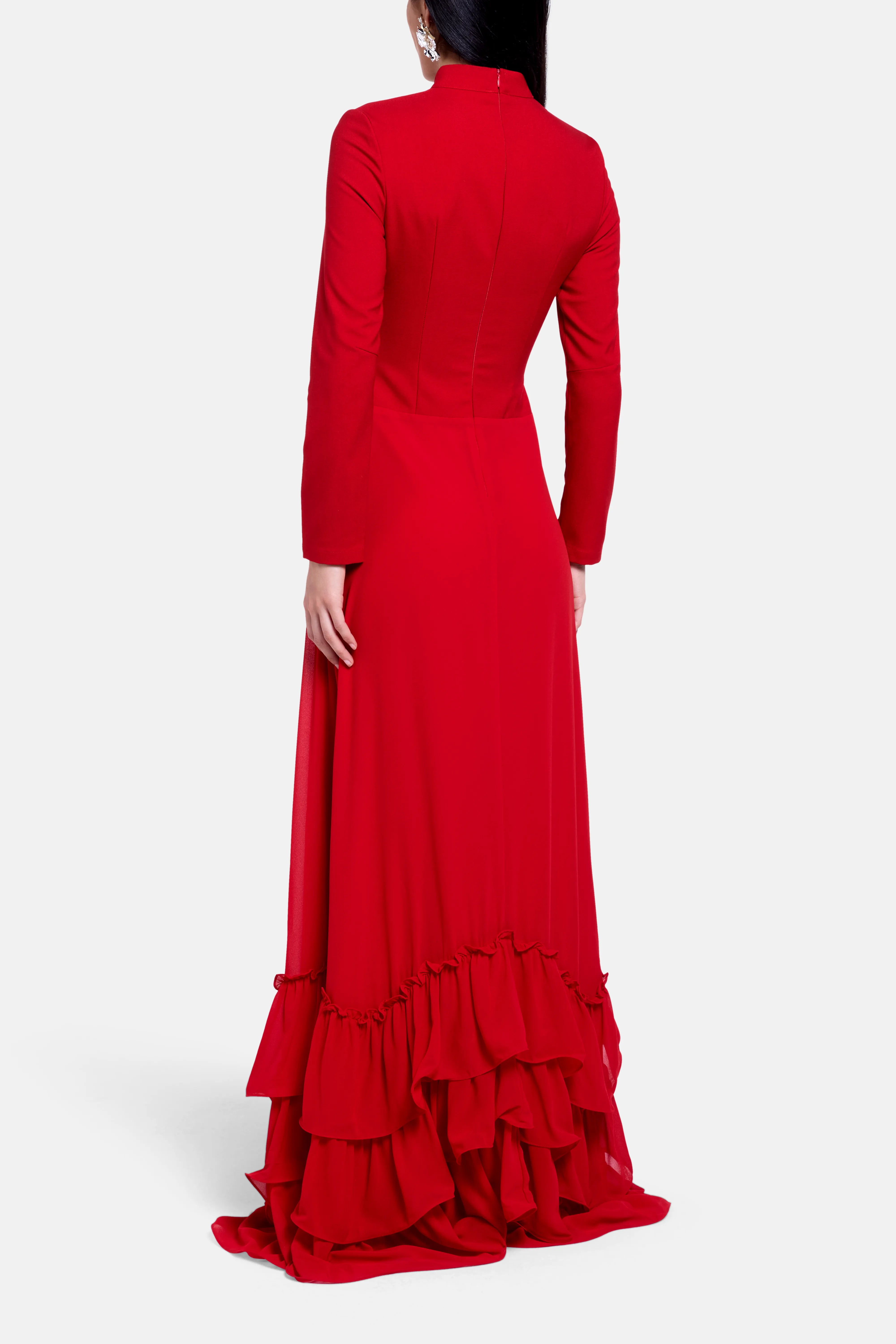 Evelyn Ruffles Maxi Dress in Red