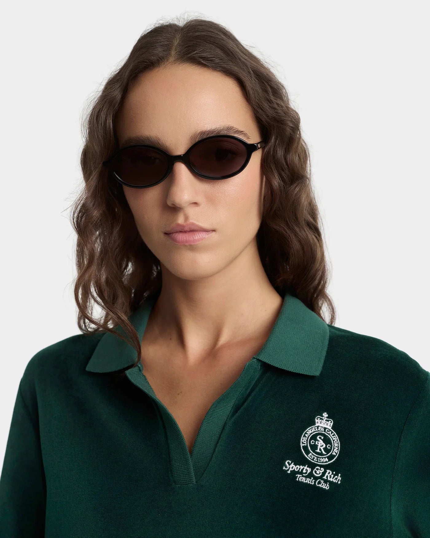 Crown Tennis Velour LS Cotton Polo T-Shirt in Green