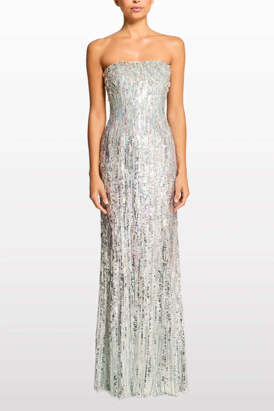 Honesty Strapless Sequin Evening Dress in Silver