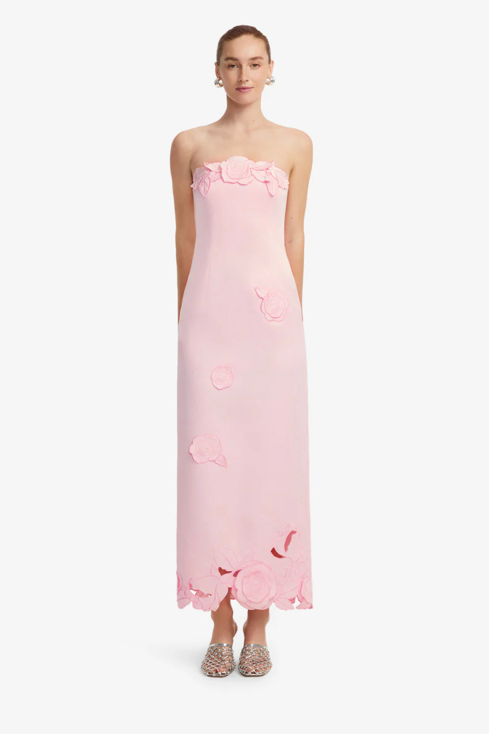 Rayna Applique Bustier Floral Maxi Dress in Pink
