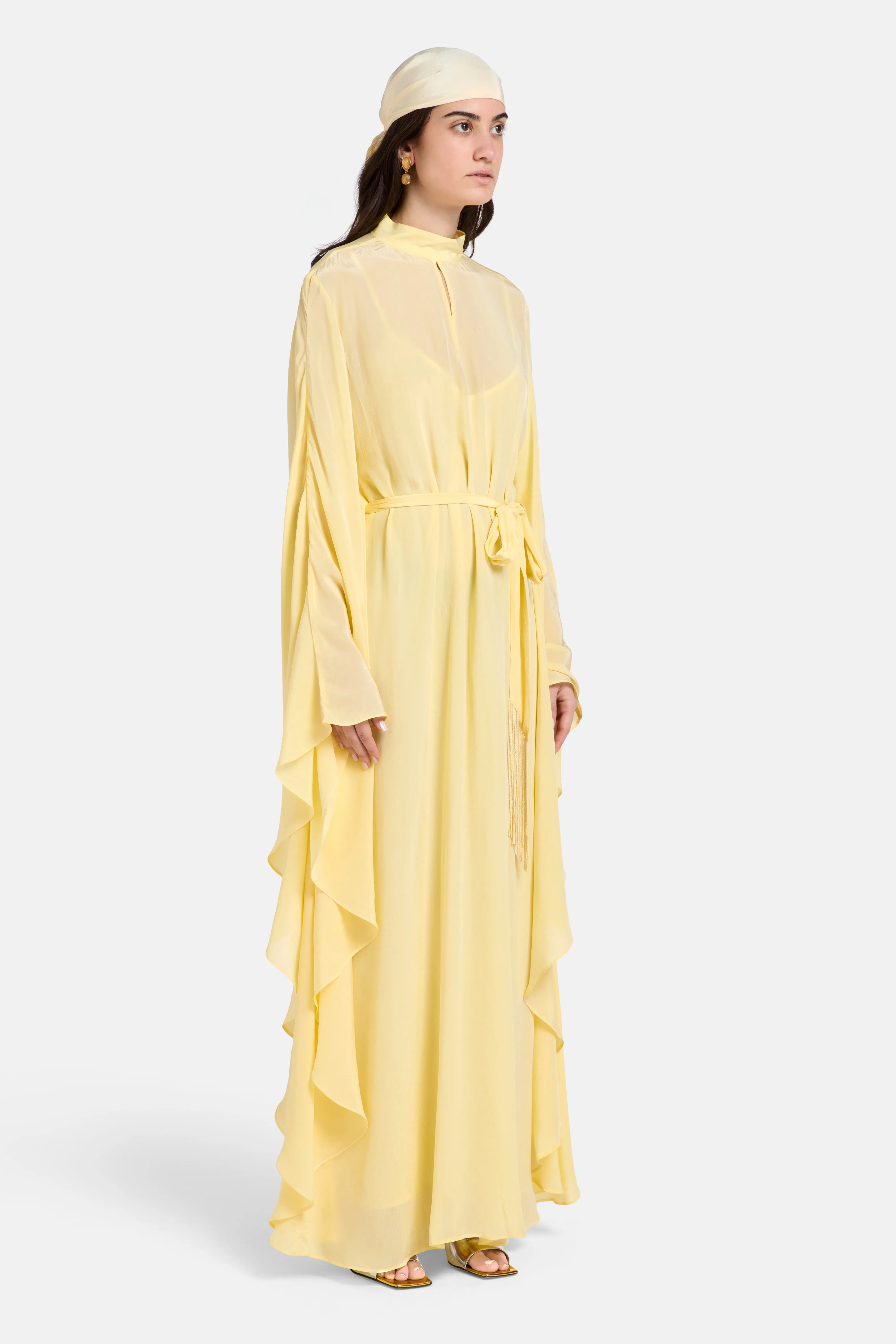 Belted Kaftan With Tie Up in Yellow