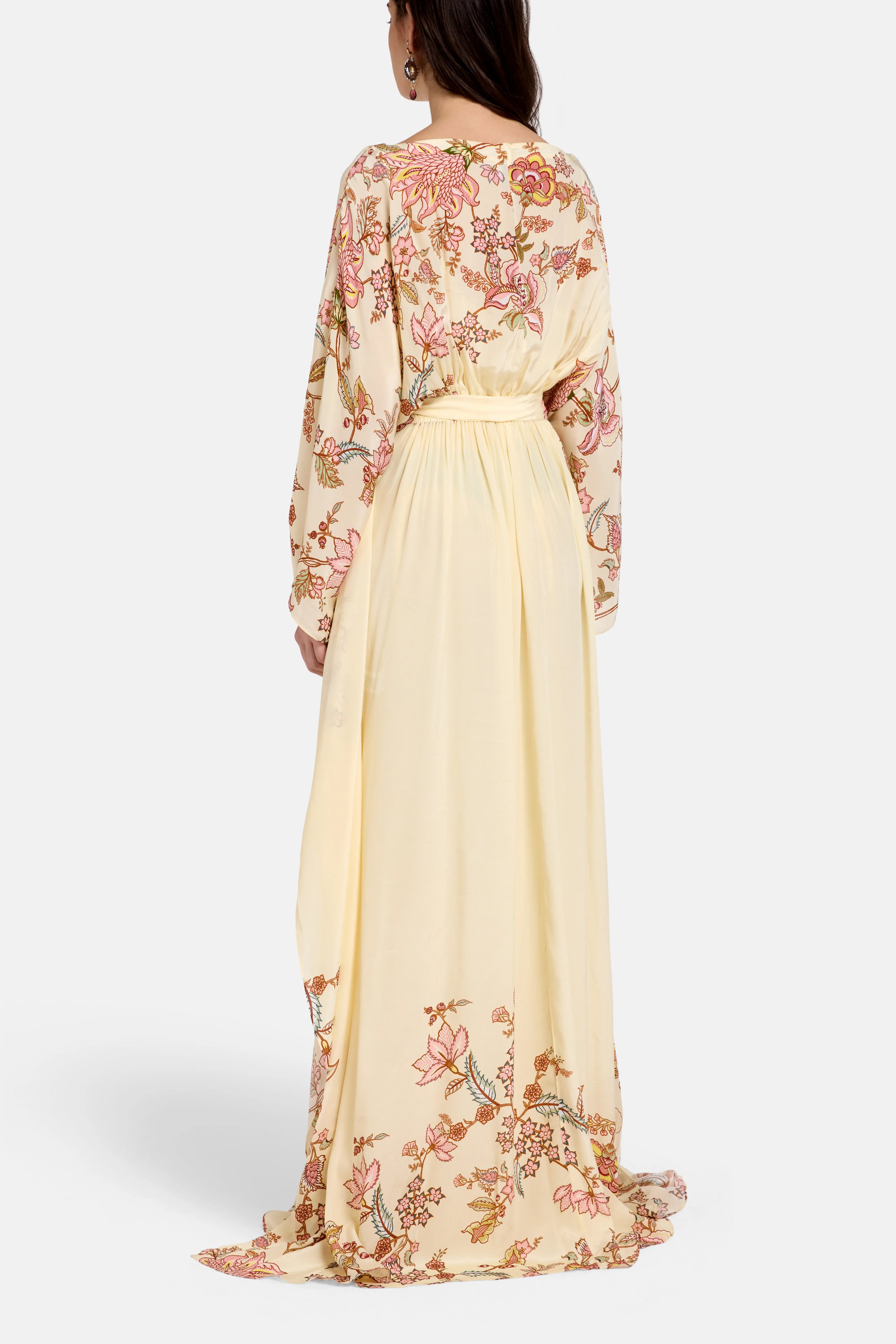Riah Boat Neck Floral Kaftan in Cream