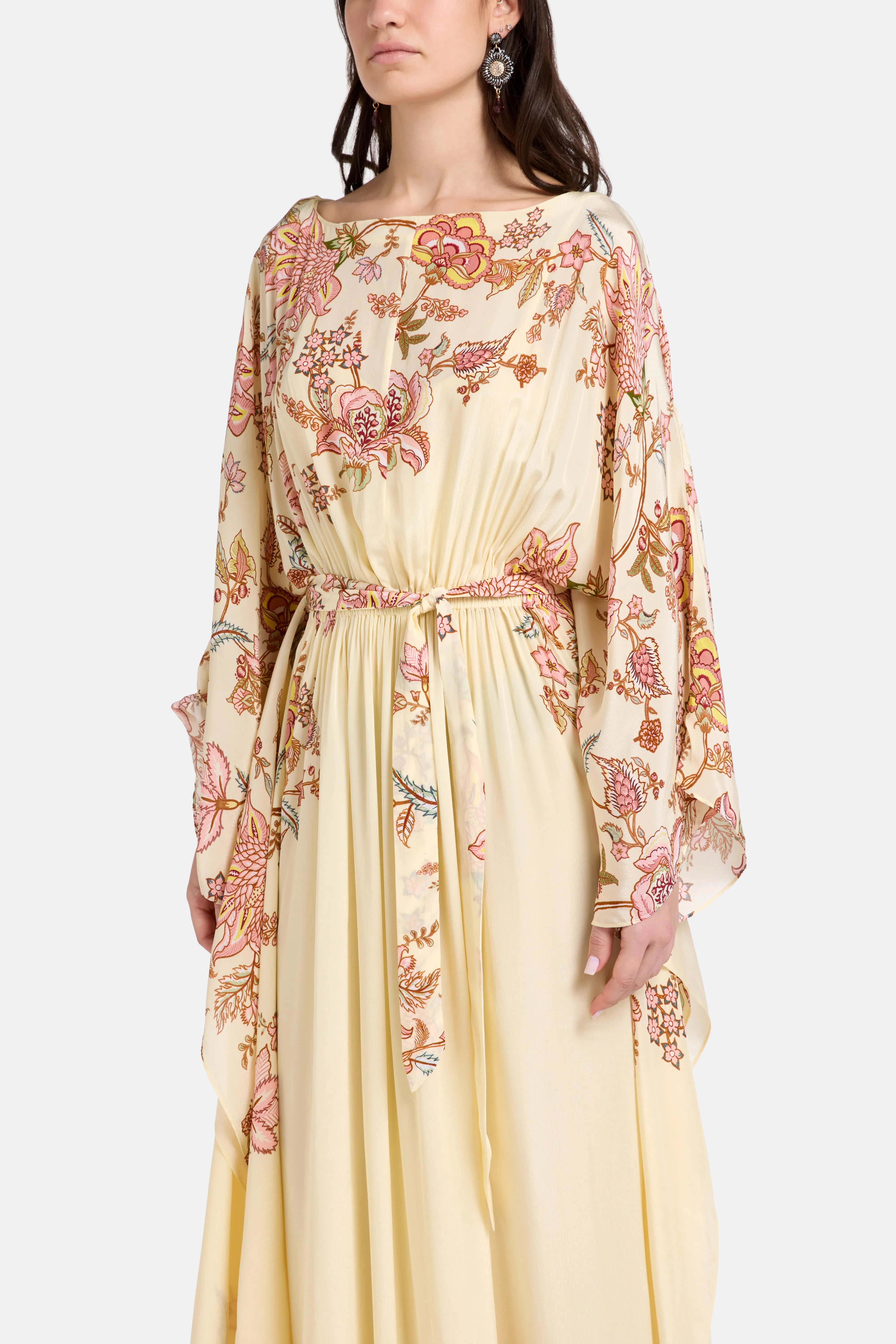Riah Boat Neck Floral Kaftan in Cream