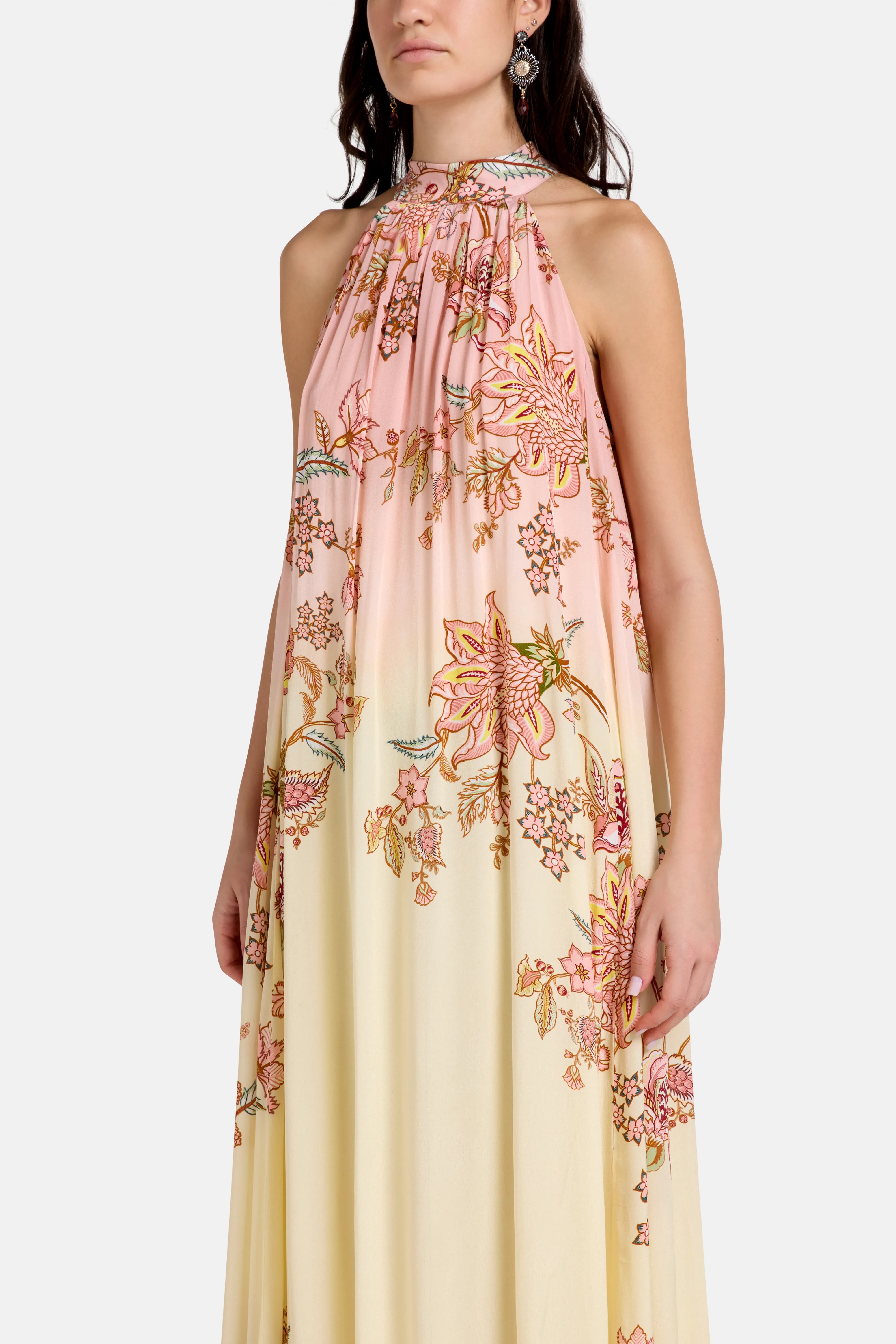 Riah Back Ties Floral Sleeveless Maxi Dress in Pink