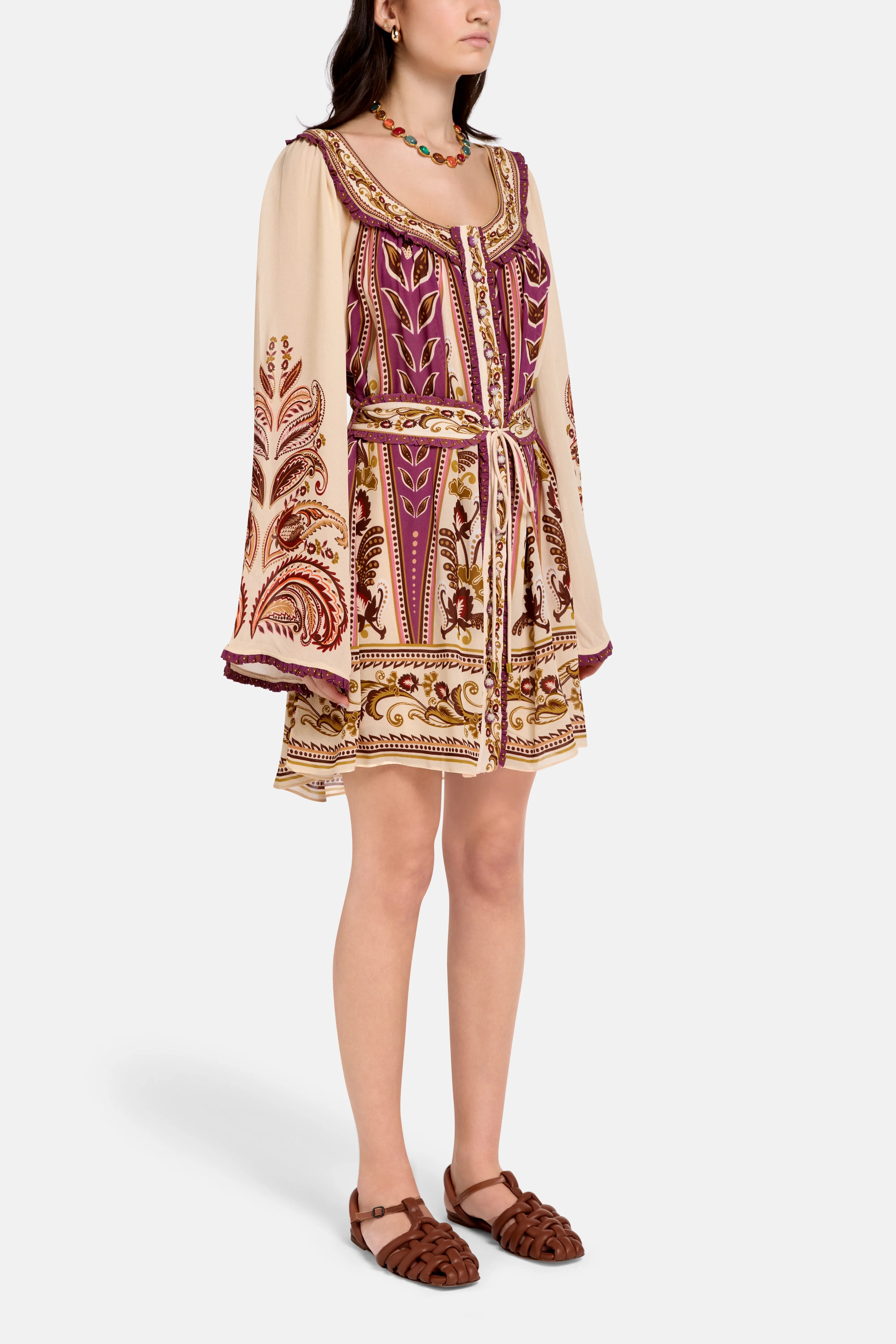 Delicate Ainika Sand Mini Dress in Brown