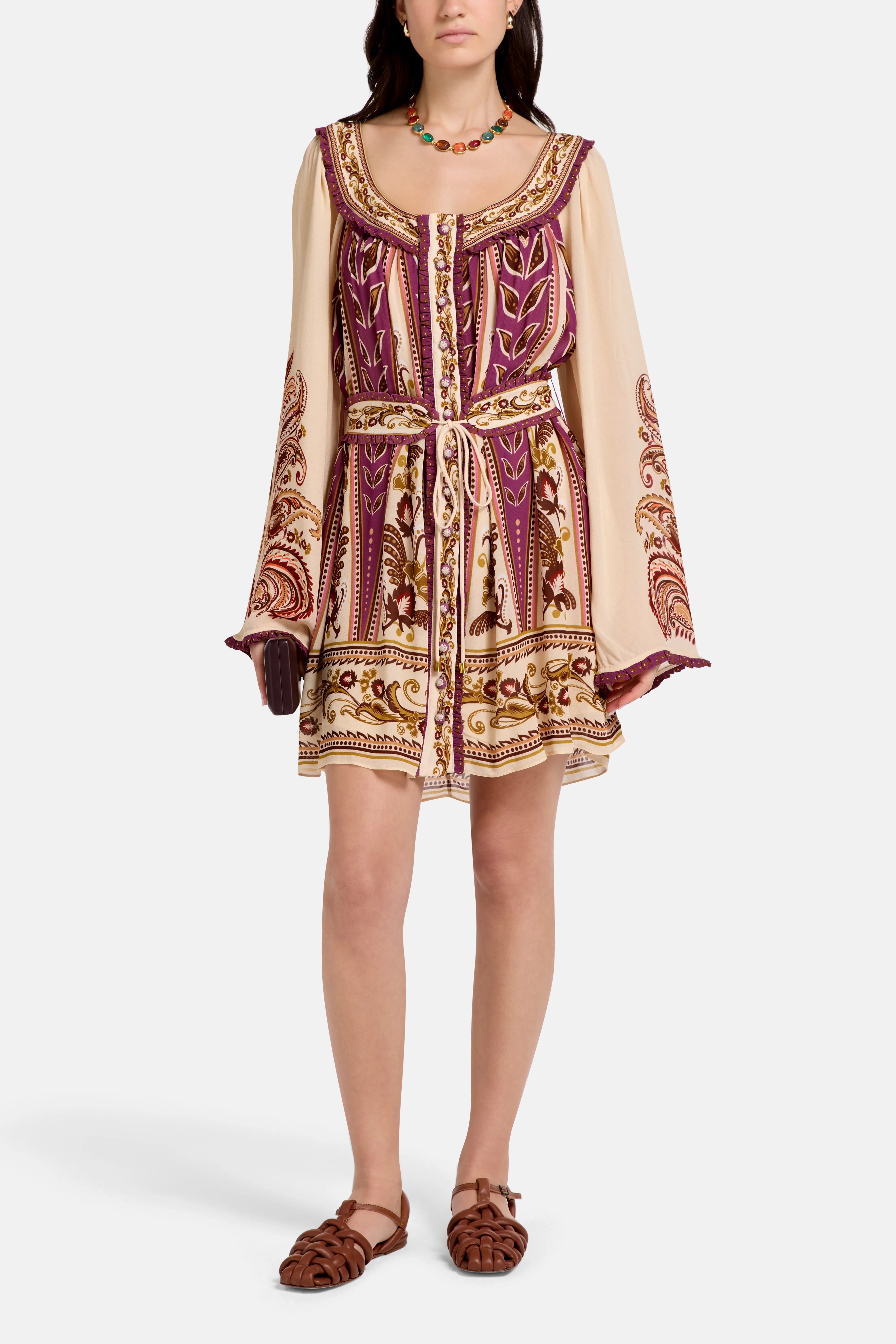 Delicate Ainika Sand Mini Dress in Brown