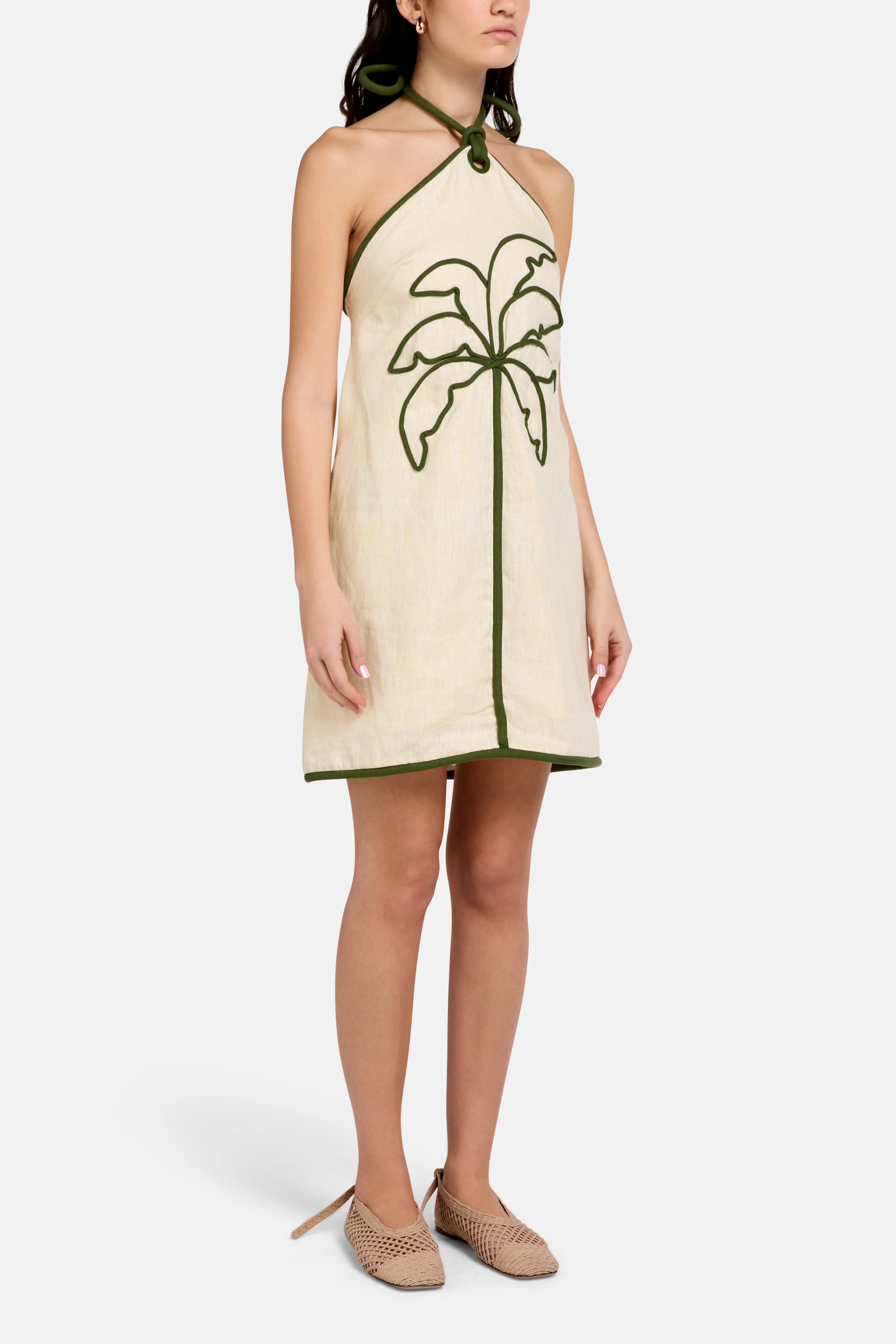 Sand Coconut Sleeveless Linen Mini Dress in Brown