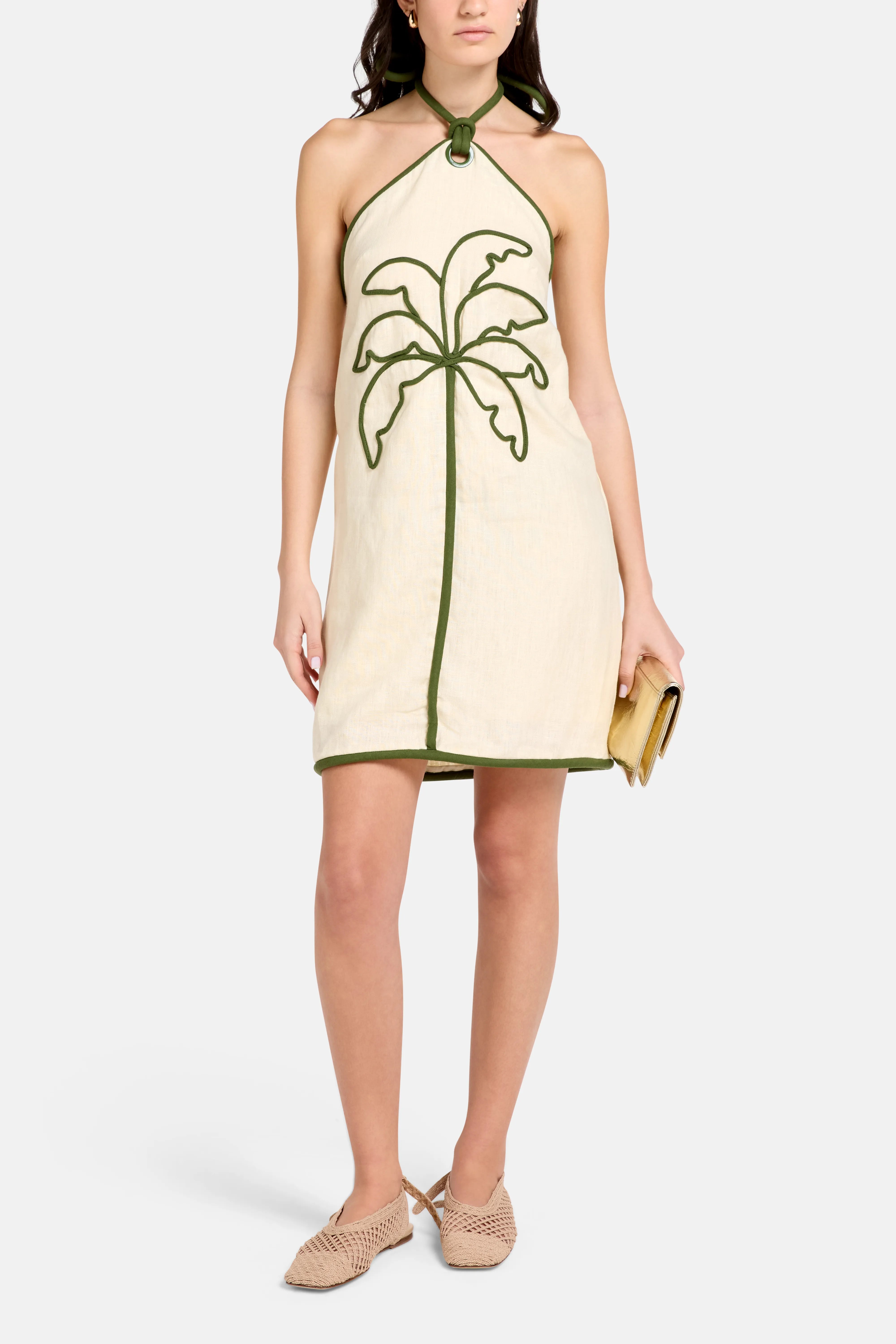 Sand Coconut Sleeveless Linen Mini Dress in Brown